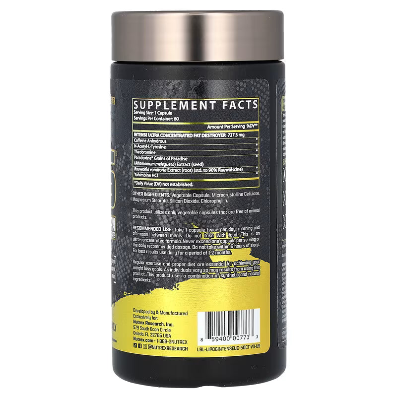 Nutrex Lipo‑6 Black Intense Ultra Concentrate 60 Capsules | Belly Fat Burner,  Support Energy