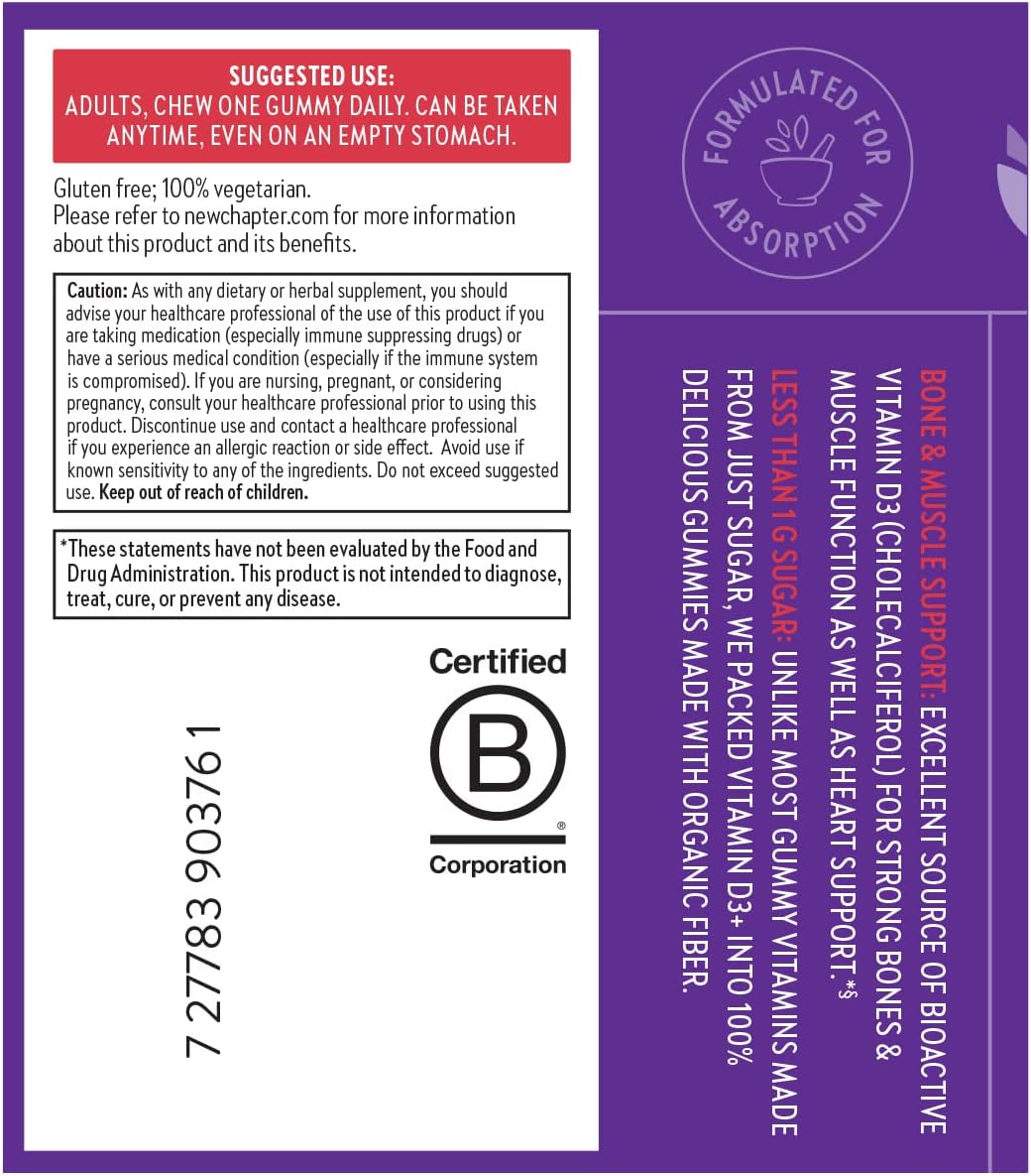 New Chapter Organic Vitamin D3 Gummies 1000 IU | 60 Vegetarian Gummies