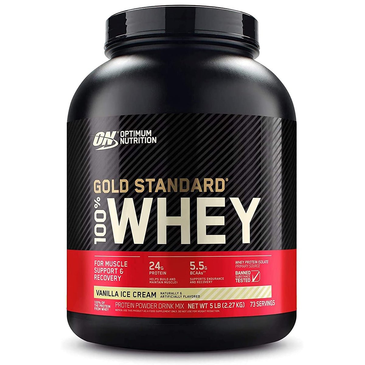 Optimum Nutrition Gold Standard 100% Whey – Vanilla Ice Cream, 5 lb – 24g Protein, BCAAs, Glutamine, Muscle Recovery & Lean Growth - Endnutrition.com