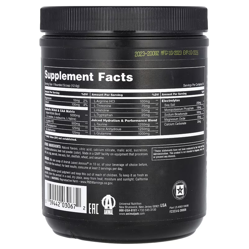 Universal Nutrition Animal Juiced Aminos – BCAA & EAA Recovery Formula – Muscle Repair, Endurance & Hydration – Strawberry Limeade Powder –378 g
