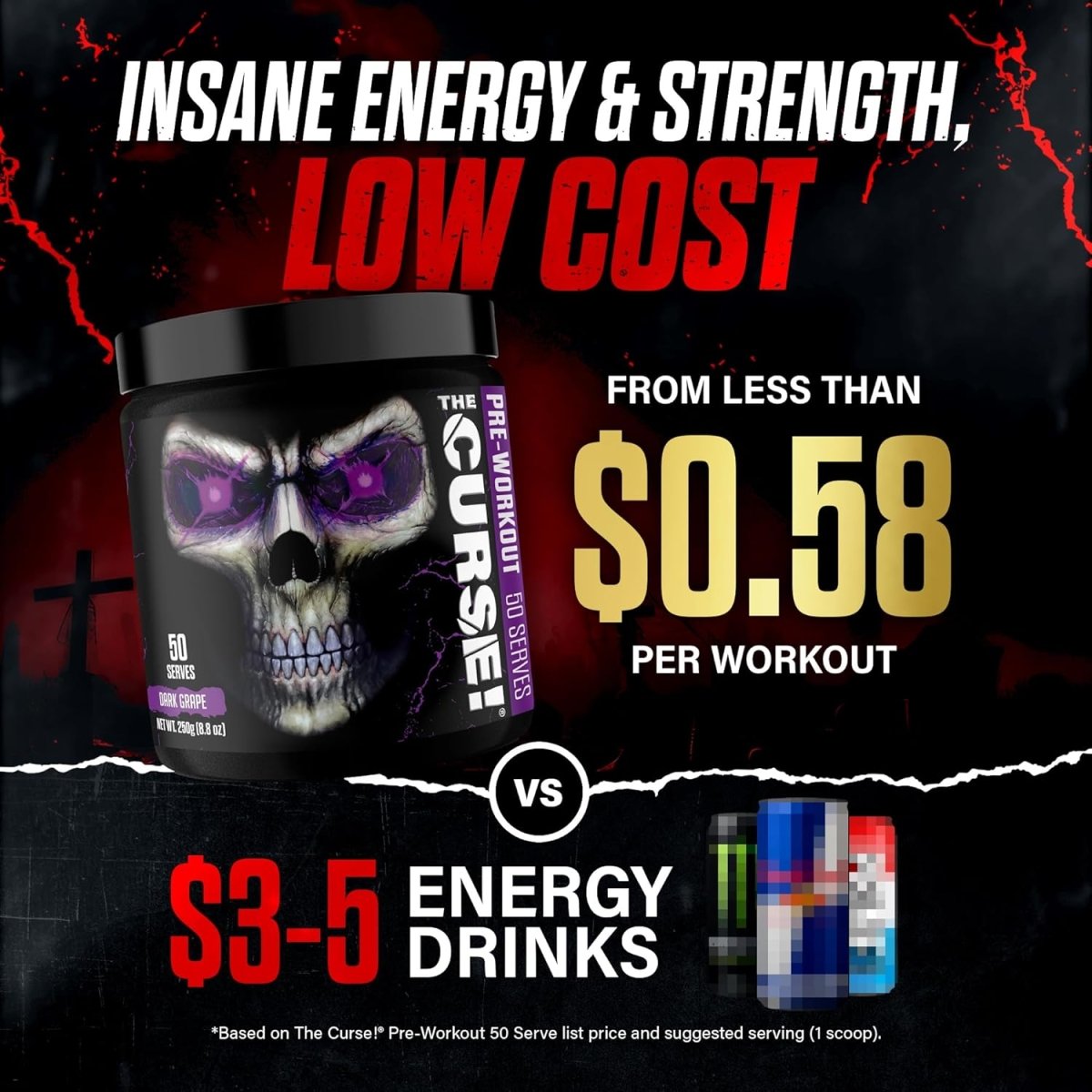 JNX Sports The Curse Pre - Workout Dark Grape Energy Focus & Pumps 255g 50 Servings - END Nutrition