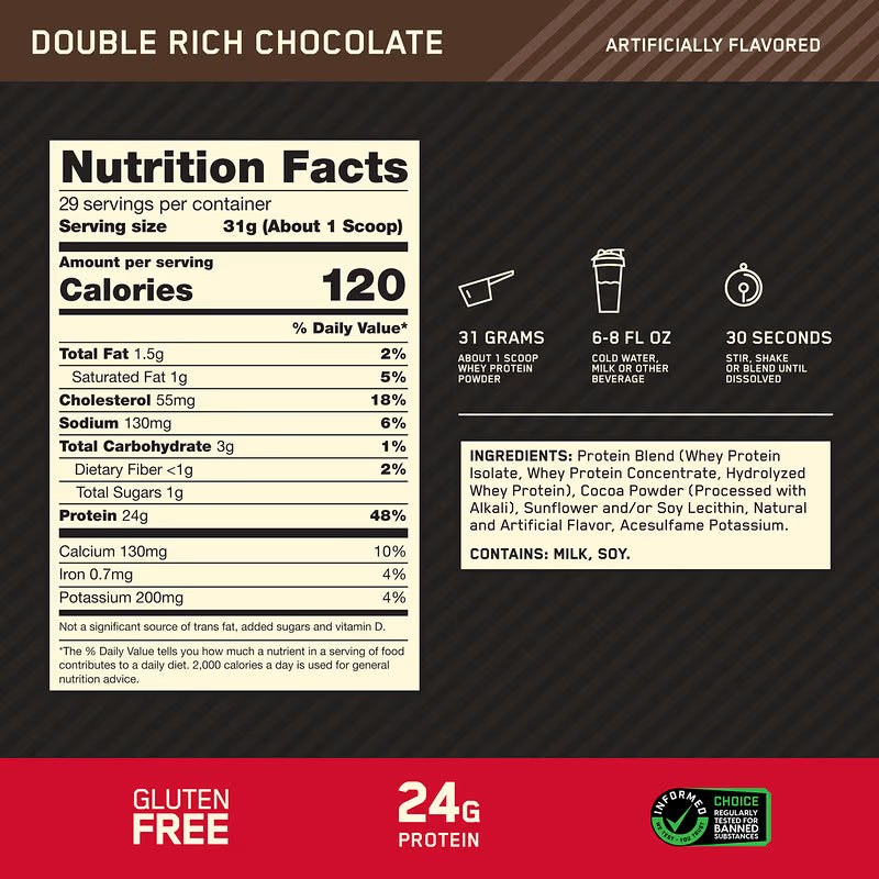 Optimum Nutrition Gold Standard 100% Whey – Double Rich Chocolate, 1 lb – 24g Protein, BCAAs, Glutamine, Muscle Recovery & Lean Growth - Endnutrition.com
