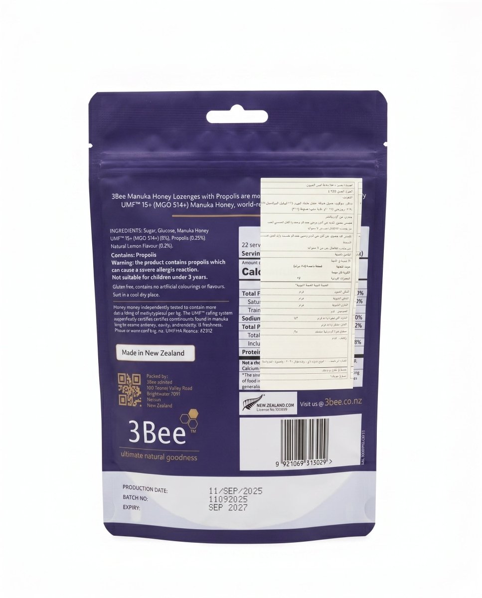 3BEE MHoney UMF15+ Lozenges – Lemon, 120g – Manuka Honey UMF15+, Soothing Relief, Immunity Support