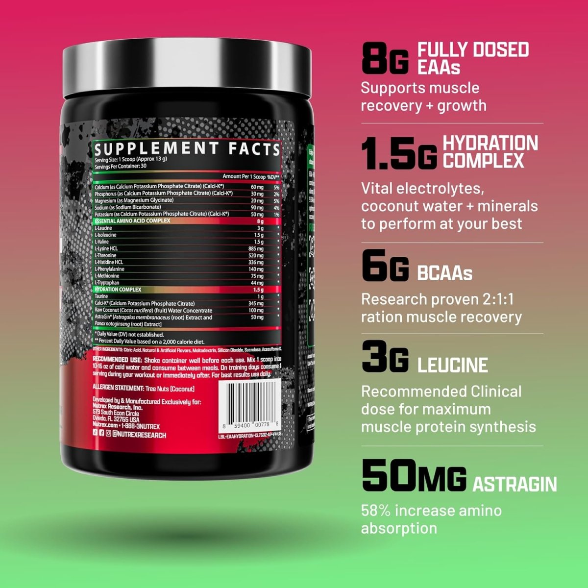 Nutrex Warrior EAA + Hydration – Apple Pear – Essential Amino Acids & Electrolytes – Muscle Recovery, Hydration & Performance – 390 g - END General Trading