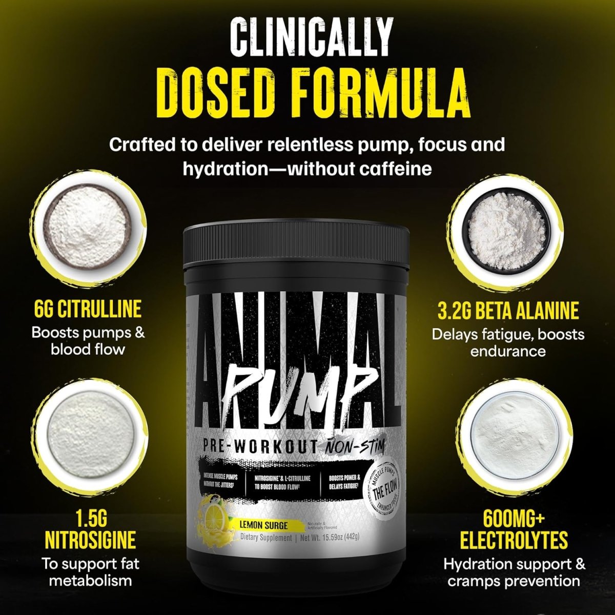 Universal Nutrition Animal Pump – Pre‑Workout Pump & Energy Formula – Citrulline, Creatine, Stims – Lemon Surge Powder – 442 g - END General Trading