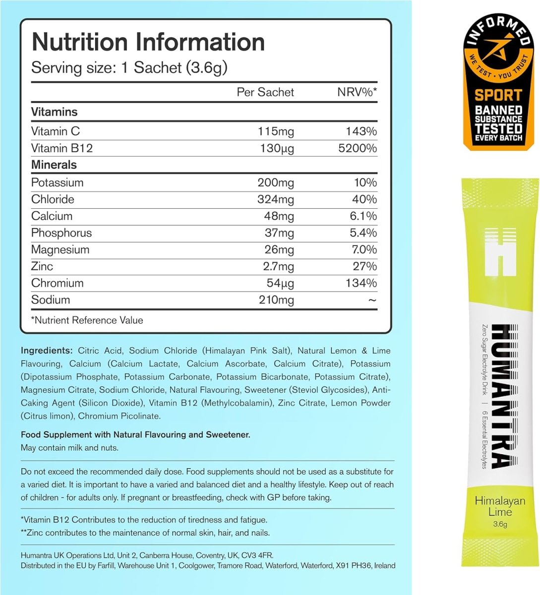 Humantra Electrolyte Powder – Himalayan Lime (20 Sachets) | 6-Electrolyte Hydration | Plant-Based, Vegan, Sugar Free & Gluten Free - END General Trading
