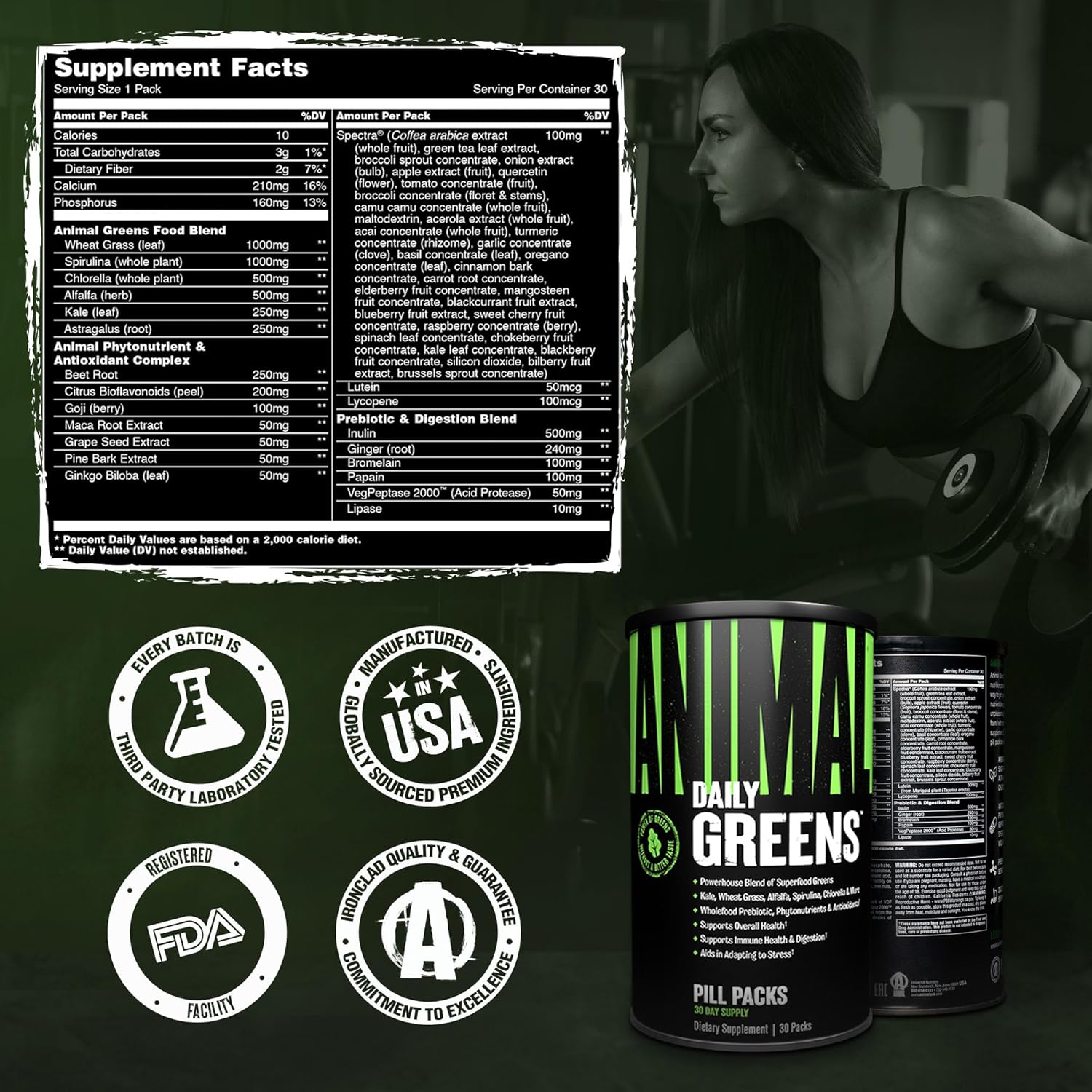 Universal Nutrition Animal Daily Greens – Superfood & Antioxidant Blend – Immunity, Digestion & Wellness – 30 Packs