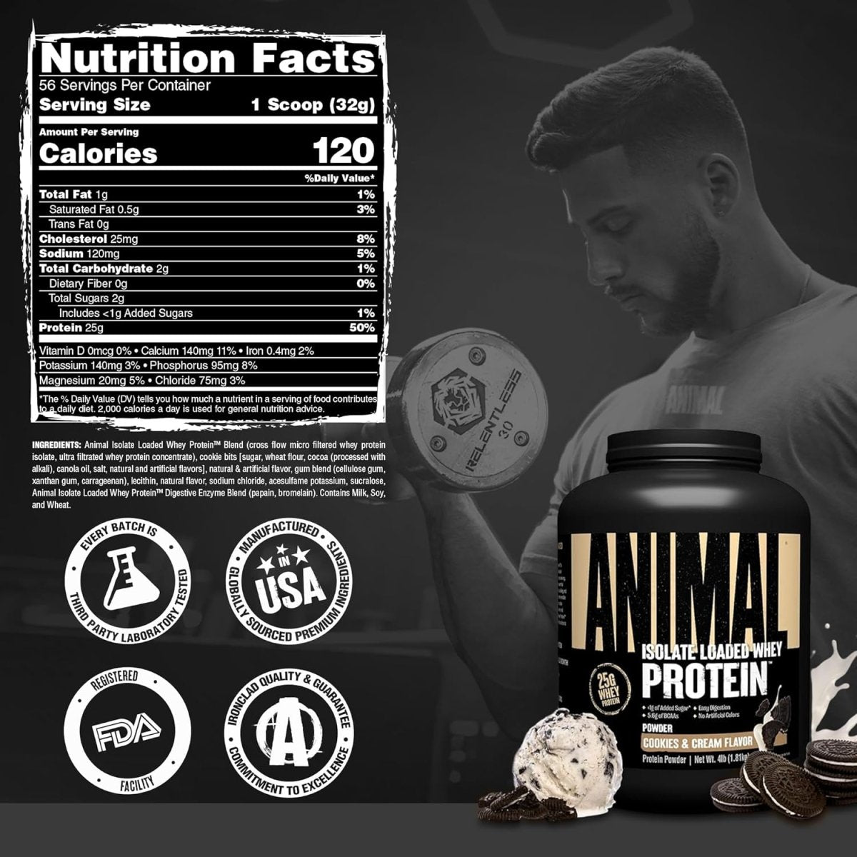 Universal Nutrition Animal Whey Isolate Protein Powder – Pre & Post Workout Muscle Builder – Digestive Enzymes – Cookies & Cream Flavor – 4 lbs - END General Trading