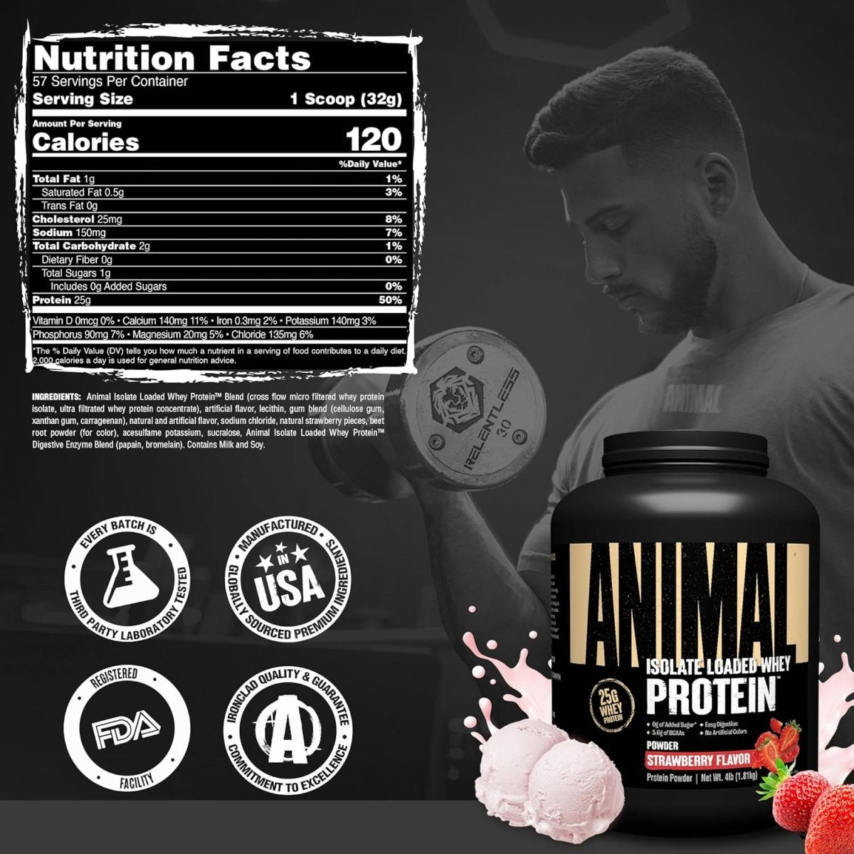 Universal Nutrition Animal Isolate Loaded Whey Protein – Fast Recovery & Lean Muscle – Strawberry Flavor – 4 lbs - END General Trading
