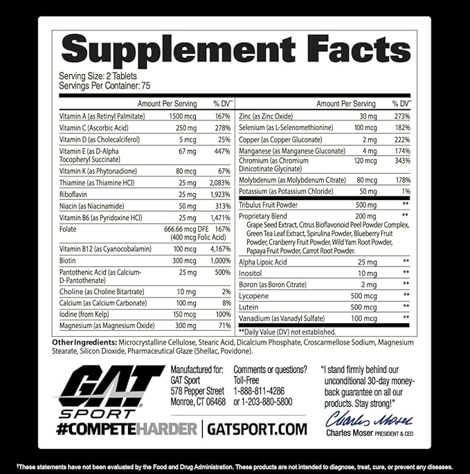 GAT Sport Men’s Multi + Test Multivitamin Tablets Testosterone Support Men’s Vitality 150 Count - END Nutrition