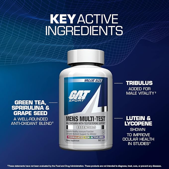 GAT Sport Men’s Multi + Test Multivitamin Tablets Testosterone Support Men’s Vitality 150 Count - END Nutrition