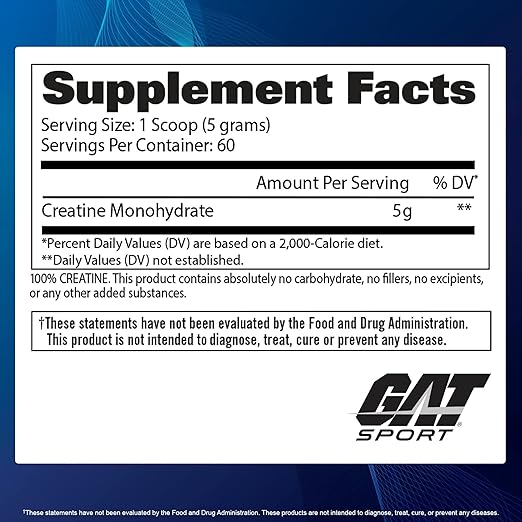 GAT Sport Creatine Monohydrate Unflavored 300g Muscle Strength & Power - END Nutrition