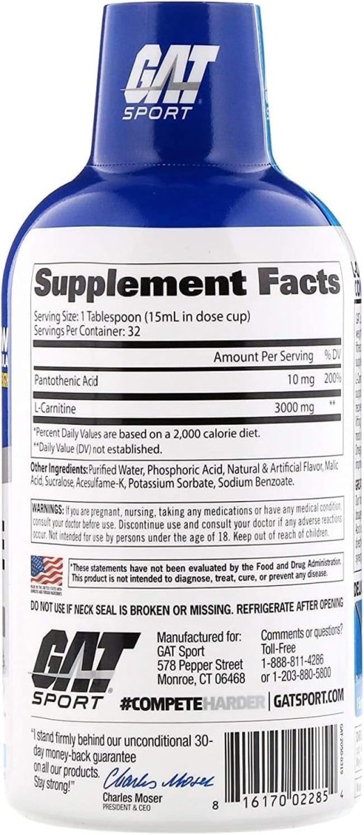 GAT Liquid L - Carnitine 3000 Mixed Berry Fat Burner Liquid 16 oz Energy & Endurance Support - END Nutrition