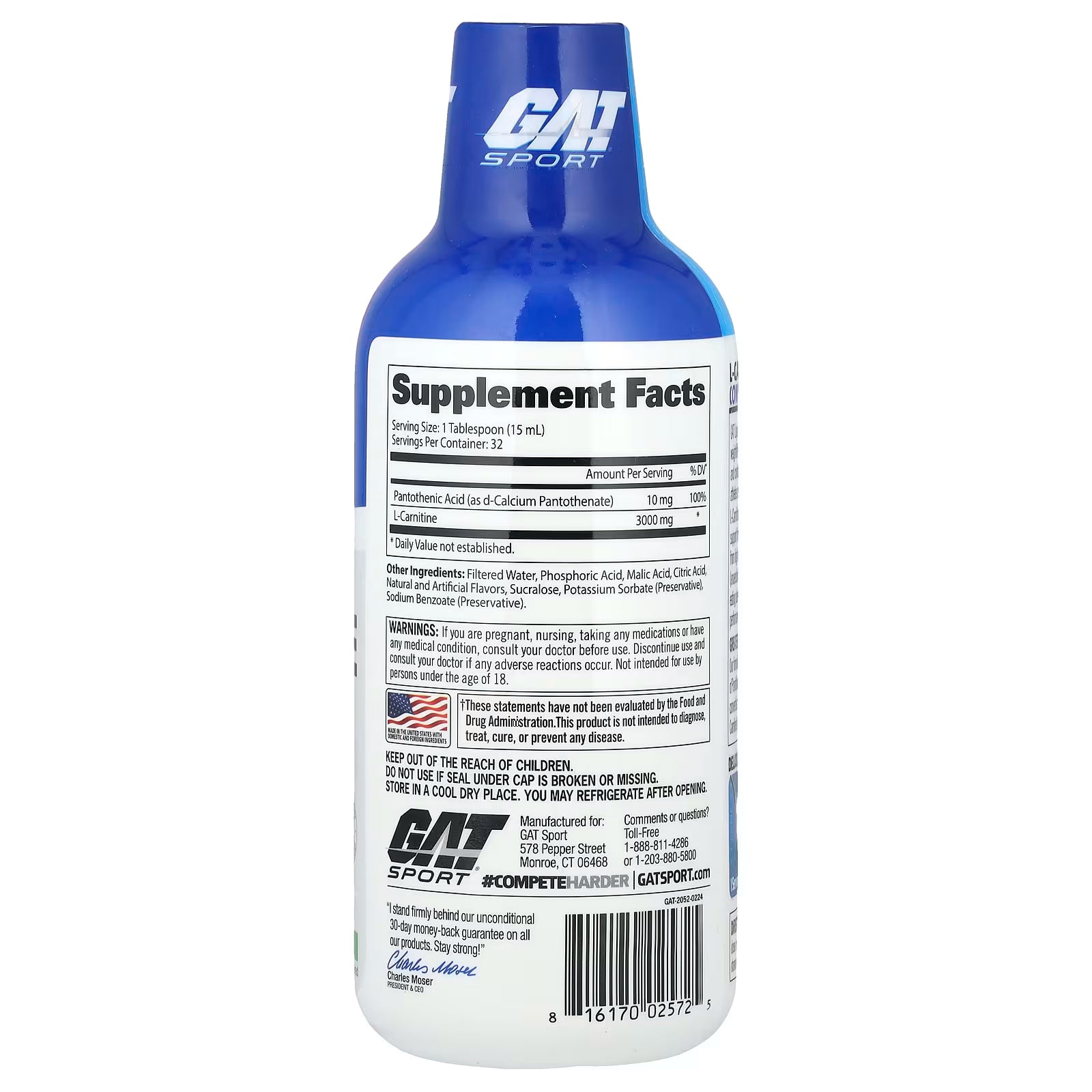 GAT L-Carnitine 3000 Green Apple Fat Burner Liquid 16 oz Energy Support