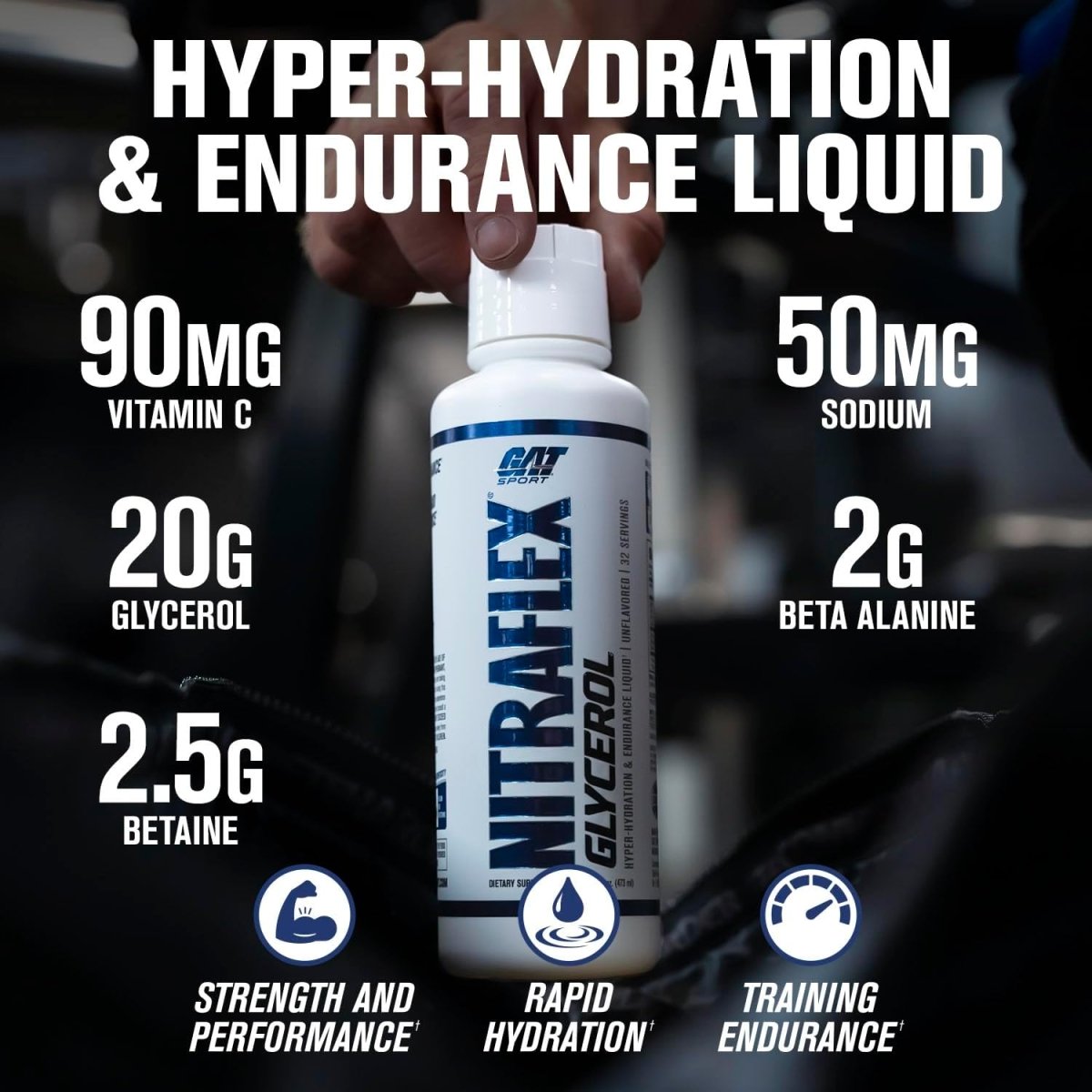 GAT Sport Nitraflex Glycerol Liquid Pre Workout No Stim Hydration Pump Endurance 16 oz Unflavored - END Nutrition