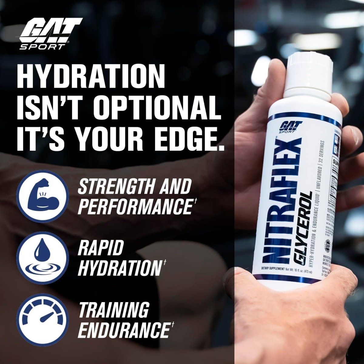 GAT Sport Nitraflex Glycerol Liquid Pre Workout No Stim Hydration Pump Endurance 16 oz Unflavored - END Nutrition