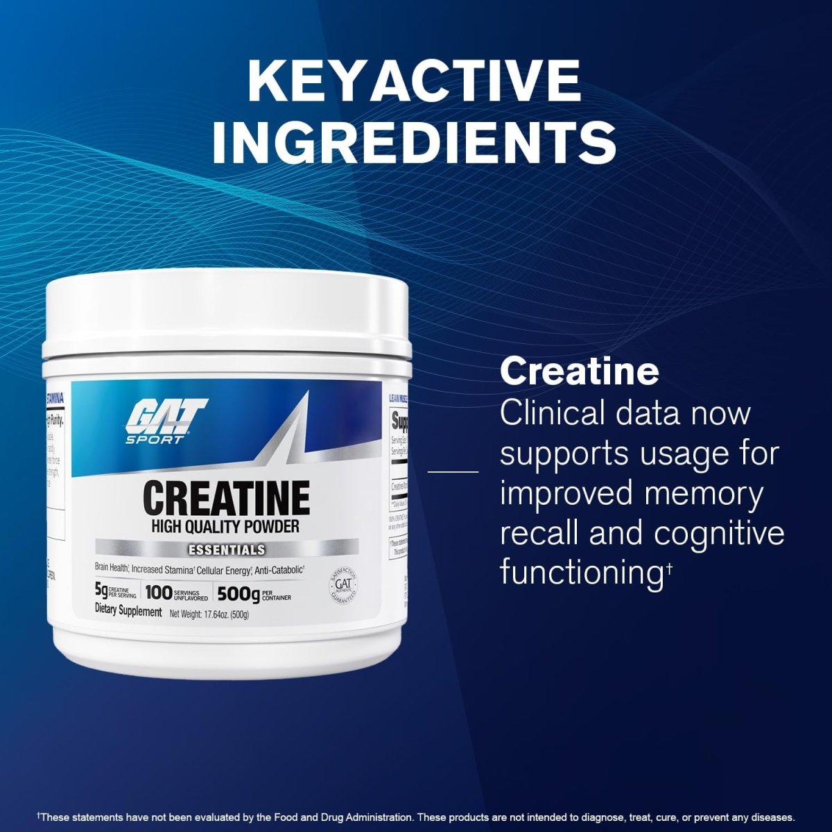 GAT Sport Creatine Monohydrate 500g Powder Strength Endurance Muscle Growth 100 Servings Unflavored - END Nutrition