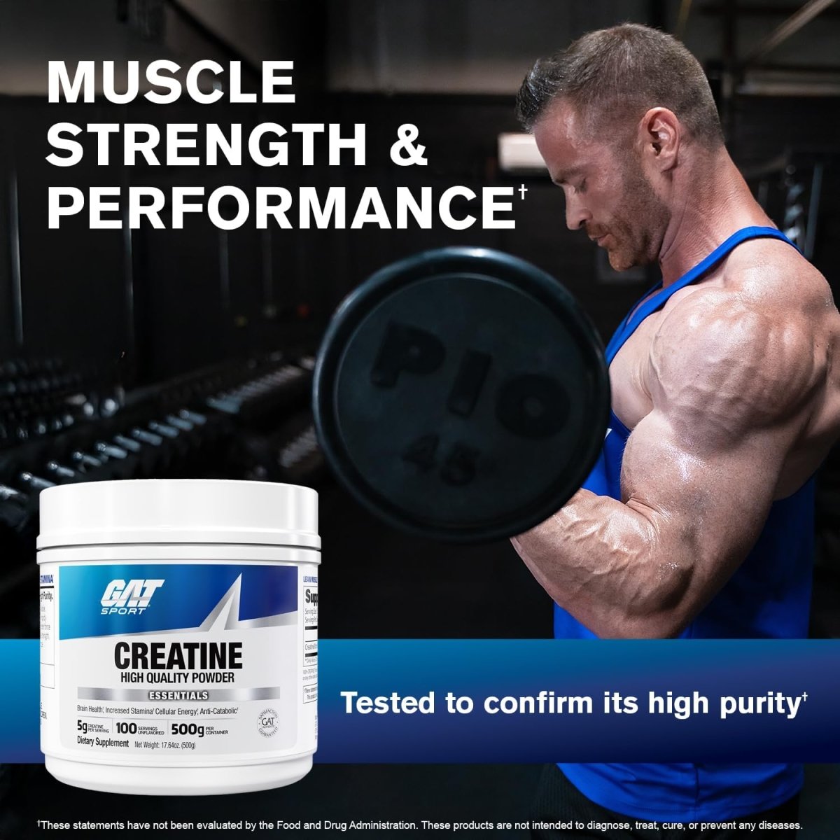 GAT Sport Creatine Monohydrate 500g Powder Strength Endurance Muscle Growth 100 Servings Unflavored - END Nutrition