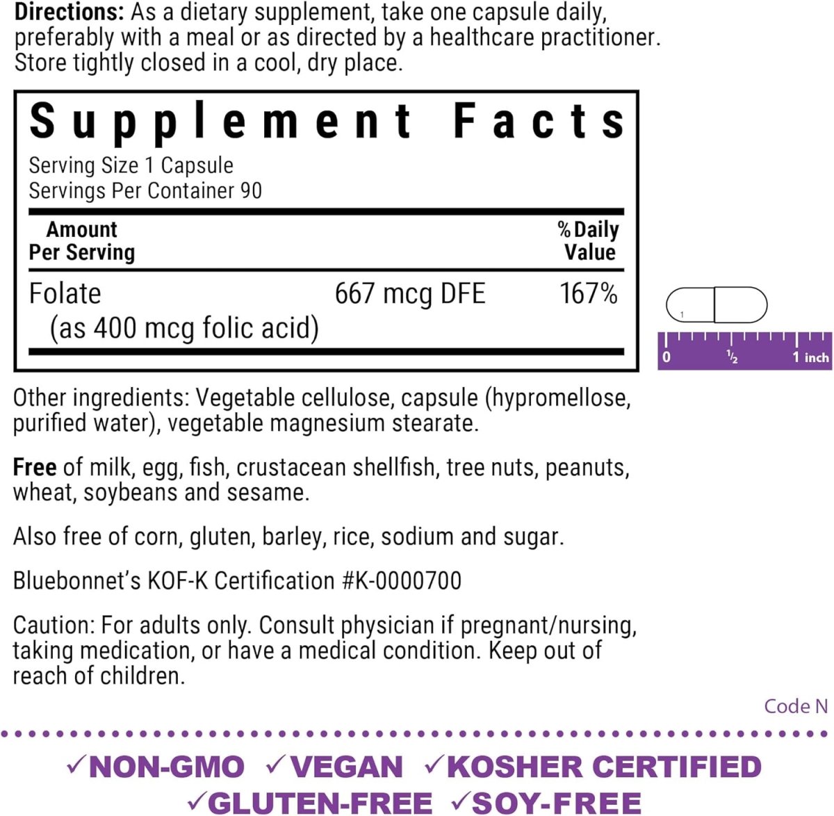 Bluebonnet Folic Acid – 400 mcg – 90 Vegetable Capsules – Prenatal & Postnatal Wellness - END Nutrition