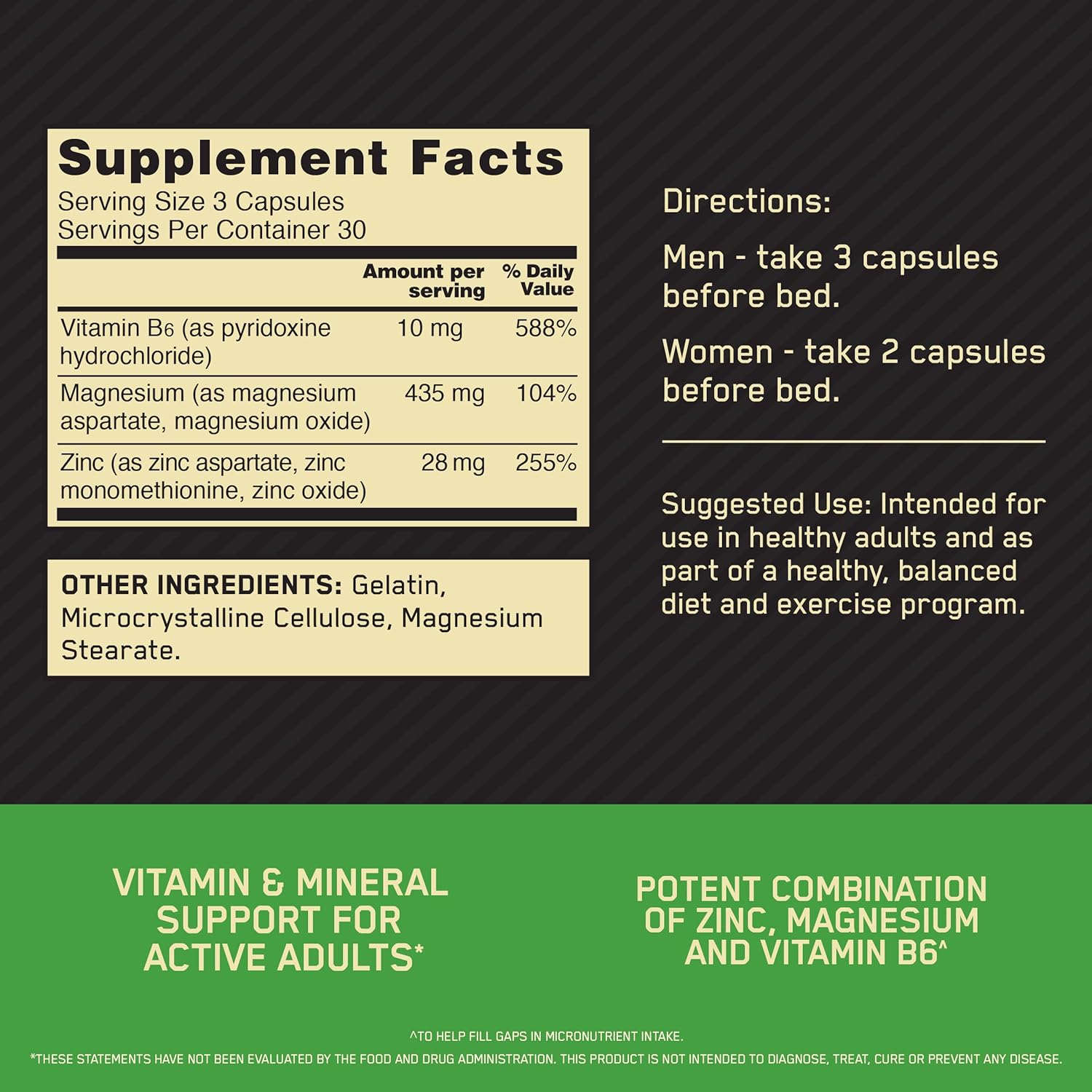 Suplemento ZMA de Optimum Nutrition | Aspartato de zinc y magnesio | Sin sabor | Recuperación y sueño