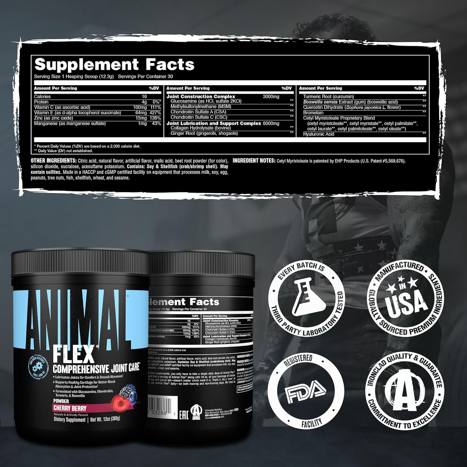 Animal Flex Powder – Joint Support Supplement – Turmeric, Glucosamine, Chondroitin, MSM, Collagen & Boswellia – Cherry Flavor – 30 Scoops