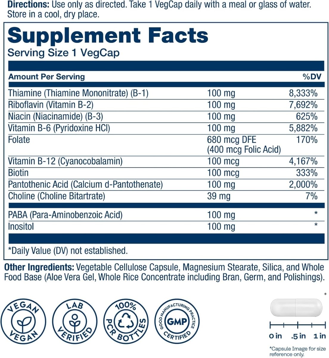 Solaray Vitamin B Complex 100 mg – Cellular Energy, Metabolism, Nerve & Heart Health – All 8 B Vitamins - Vitamin B12, B1, B2, B3, B6, Niacin, Folic Acid and Biotin – 50 Vegan Capsules - END Nutrition