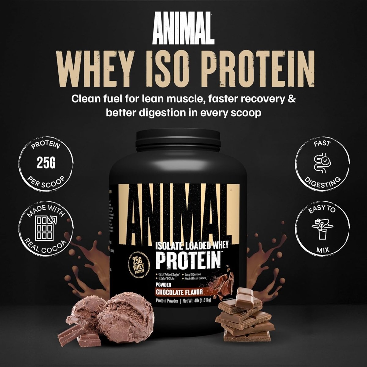 Universal Nutrition Animal Whey Isolate Protein Powder– Chocolate Flavor – 4 lbs - END General Trading