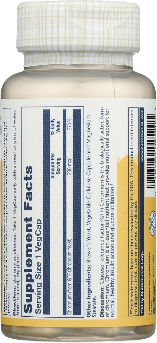 Solaray GTF Chromium 200 mcg – Balanced Metabolism, Blood Sugar Support & Energy Levels – 100 Vegan Capsules - END Nutrition
