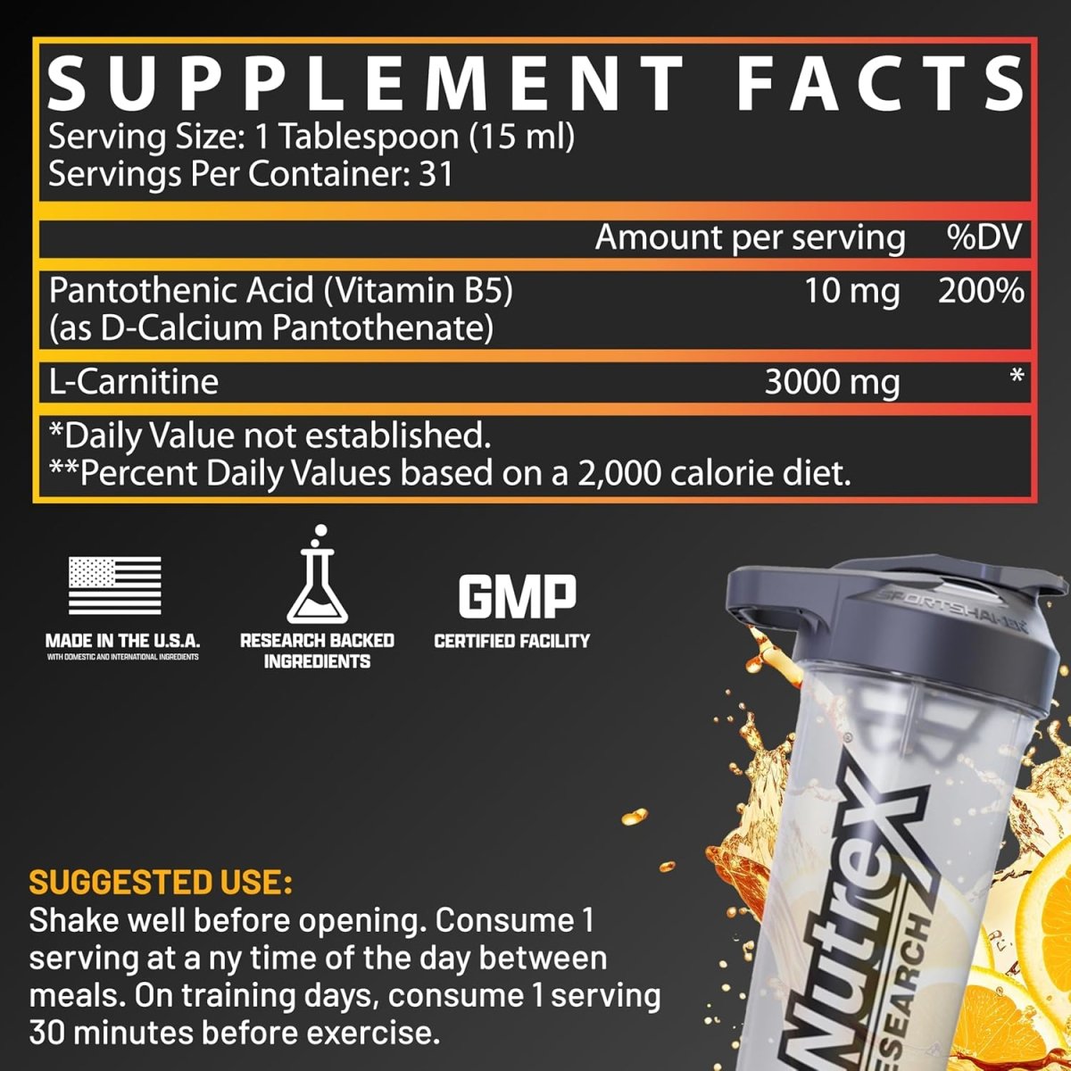 Nutrex Liquid L‑Carnitine 3000 – Orange Mango – 31 Servings – Fat Metabolism, Energy & Endurance Support - END General Trading