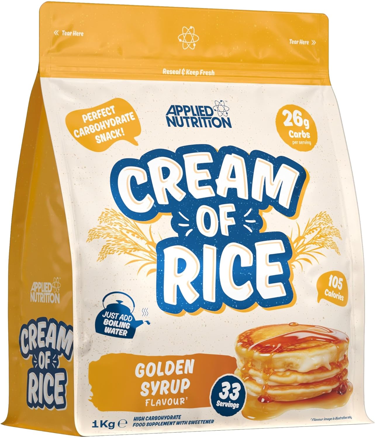 Applied Nutrition Cream of Rice Golden Syrup - 1kg| Gluten‑Free Carbs & Energy for Breakfast & Snacks