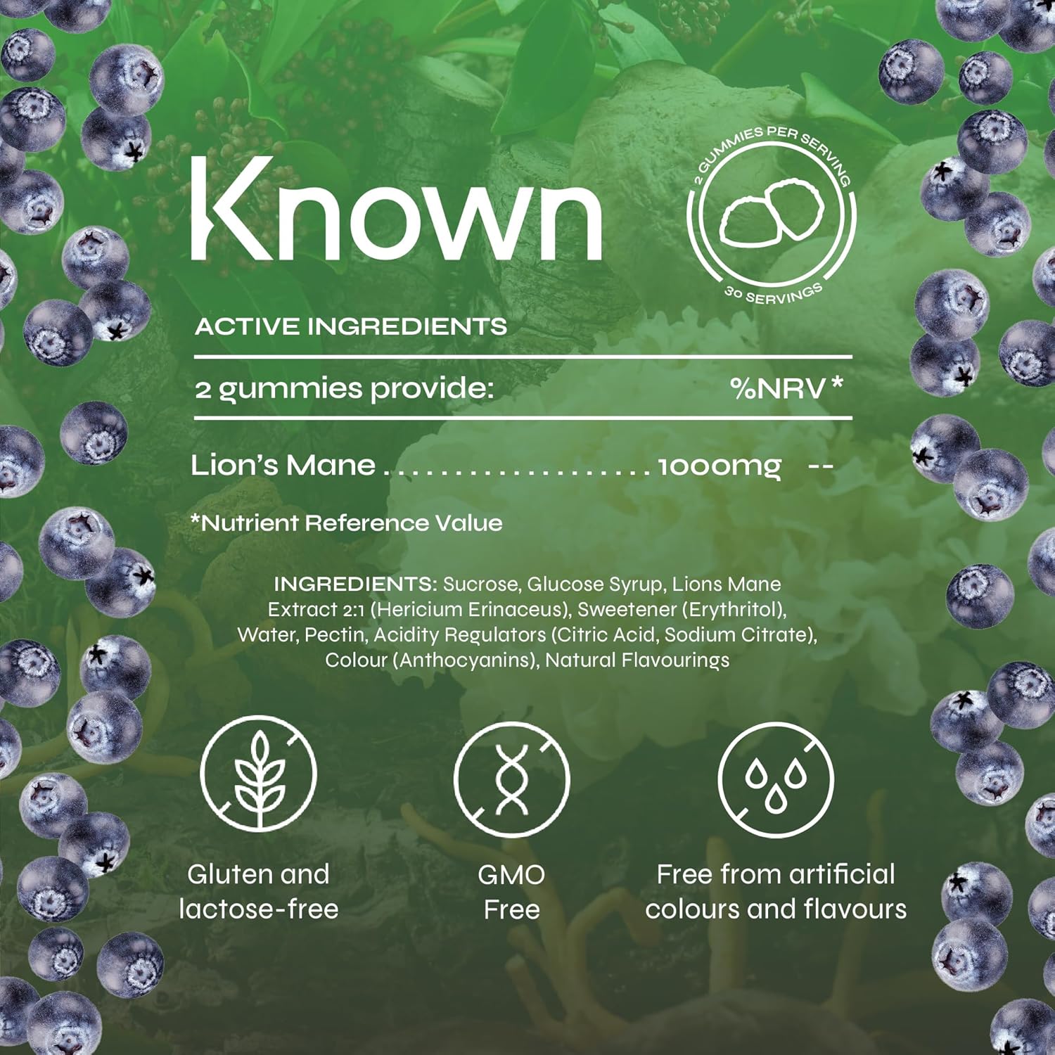 Known Lion’s Mane Mushroom Gummies – 1000 mg, Blueberry Flavour, Vegan Nootropic for Brain Health, Focus & Memory – 1 Month Supply, For Men & Women END Nutrition