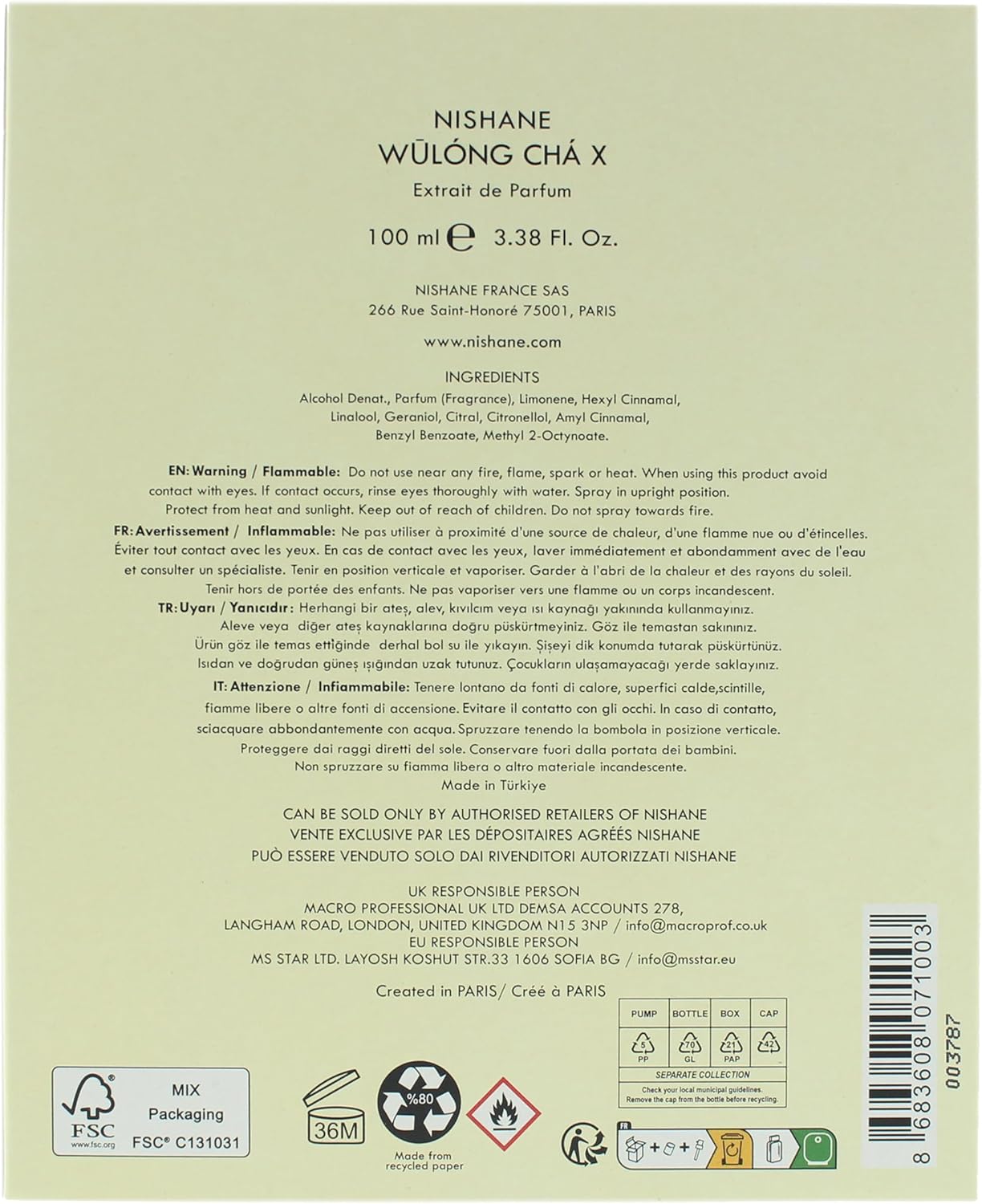 Nishane Wulong Cha Eau de Parfum – Luxury Citrus Tea Scent – 100ml