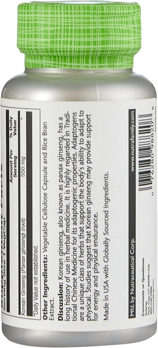 Solaray Korean Ginseng 550 mg – Energy, Vitality, Circulation & Stress Support – 50 Vegan Capsules - END Nutrition