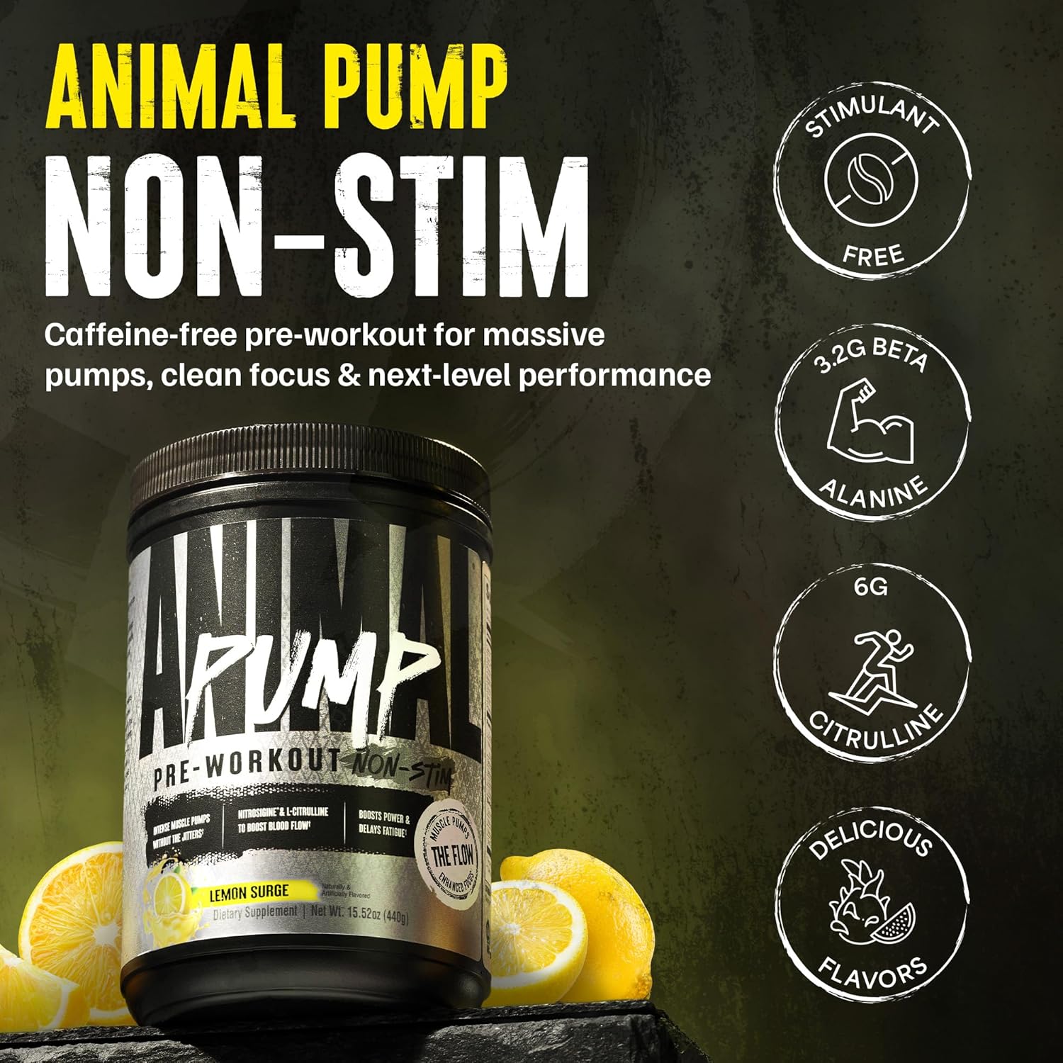 Universal Nutrition Animal Pump – Pre‑Workout Pump & Energy Formula – Citrulline, Creatine, Stims – Lemon Surge Powder – 442 g