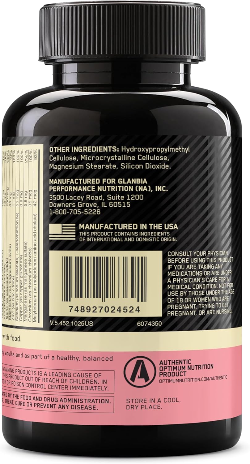 Optimum Nutrition Opti‑Women Multivitamin – 120 Capsules Unflavored – Women’s Daily Formula with Vitamin C, Zinc, Vitamin D & Iron for Energy, Immunity & Wellness