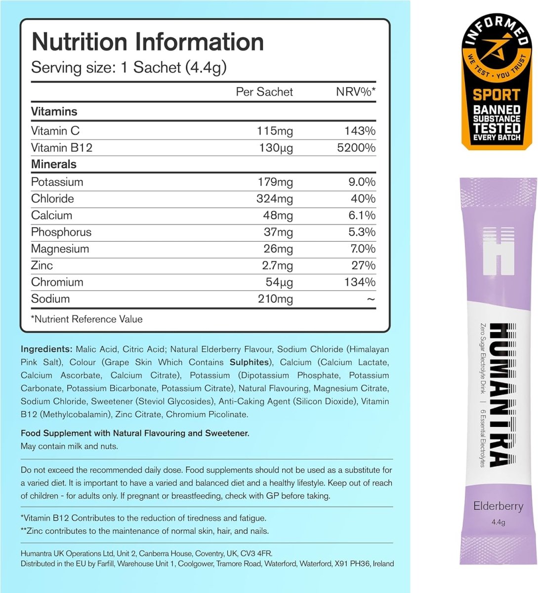 Humantra Electrolyte Powder – Elderberry (20 Sachets) | 6-Electrolyte Hydration | Plant-Based, Vegan, Sugar Free & Gluten Free - END General Trading