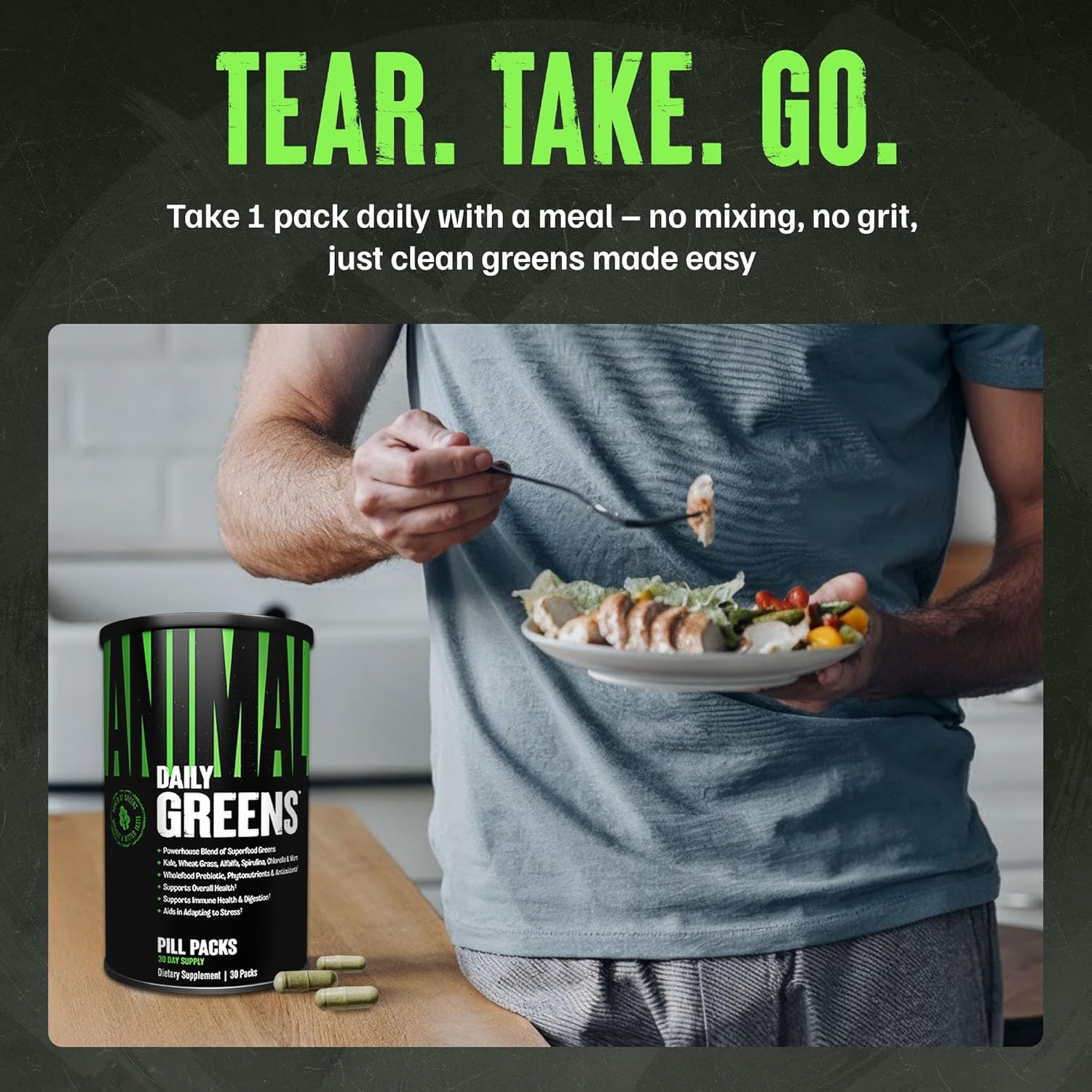 Universal Nutrition Animal Daily Greens – Superfood & Antioxidant Blend – Immunity, Digestion & Wellness – 30 Packs