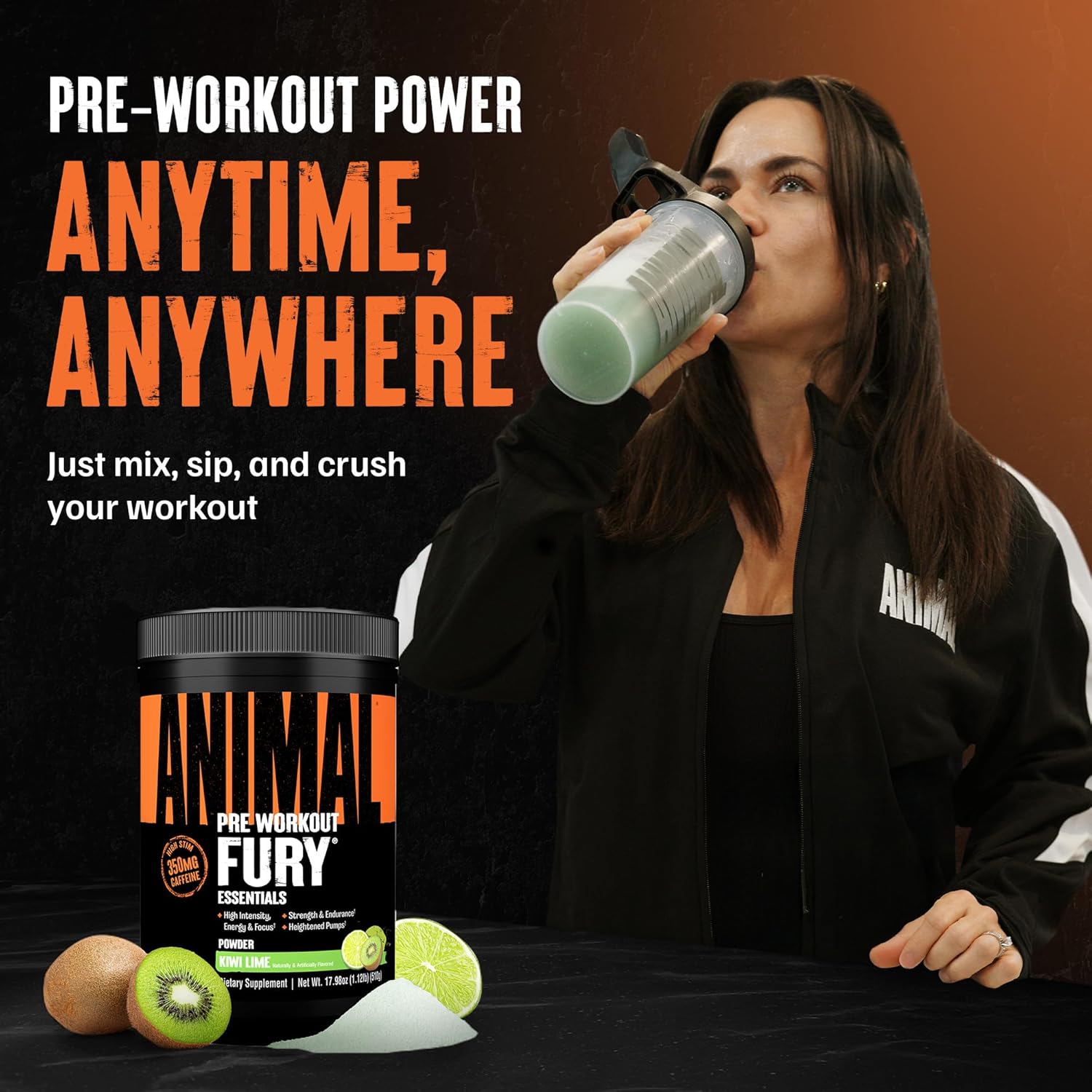 Universal Nutrition Animal Fury – Pre‑Workout Energy & Strength Formula – Citrulline, Beta‑Alanine, Caffeine – Kiwi Lime Powder – 510 g