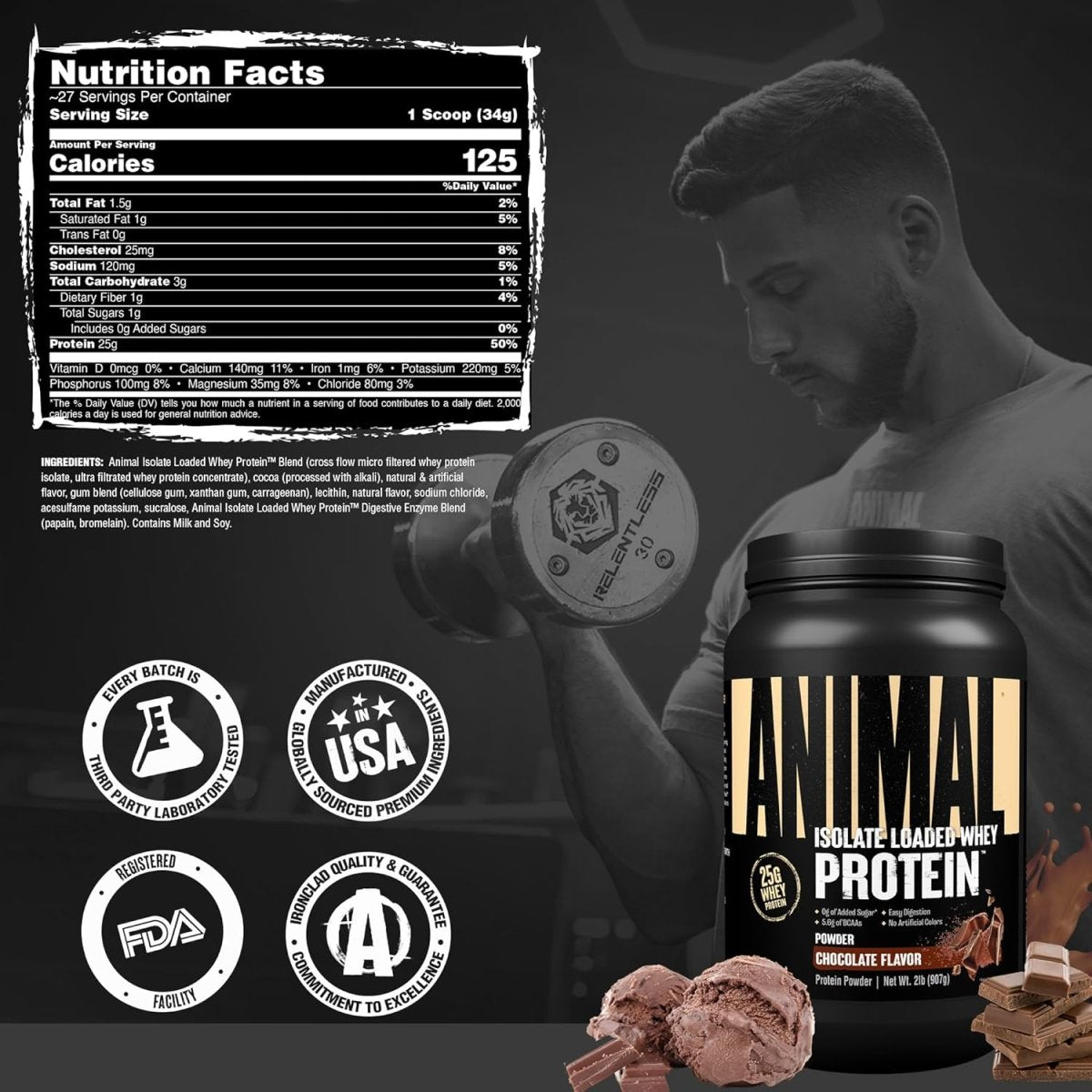 Universal Nutrition Animal Isolate Loaded Whey Protein – Fast Recovery & Lean Muscle – Chocolate Flavor – 2 lb - END General Trading