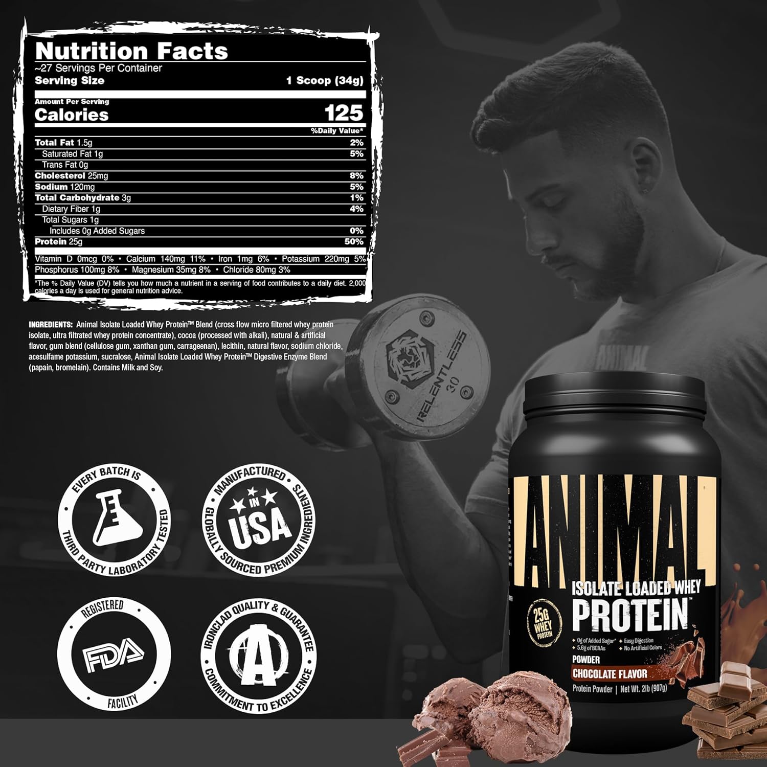 Universal Nutrition Animal Isolate Loaded Whey Protein – Fast Recovery & Lean Muscle – Chocolate Flavor – 2 lb