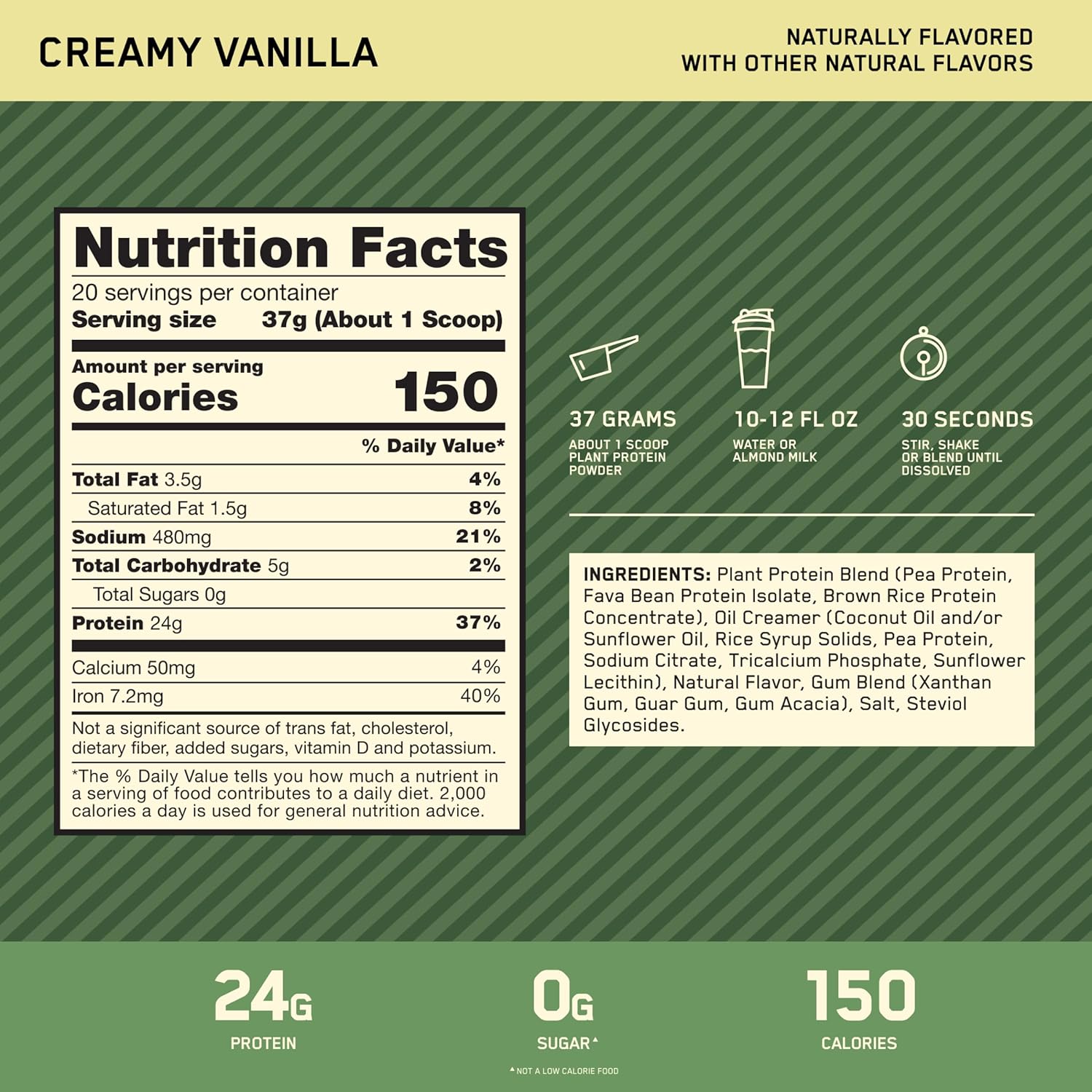 Optimum Nutrition Gold Standard 100% Plant – Vegan Protein Powder for Muscle Support & Recovery – Creamy Vanilla, 1.63 lbs - END Nutrition