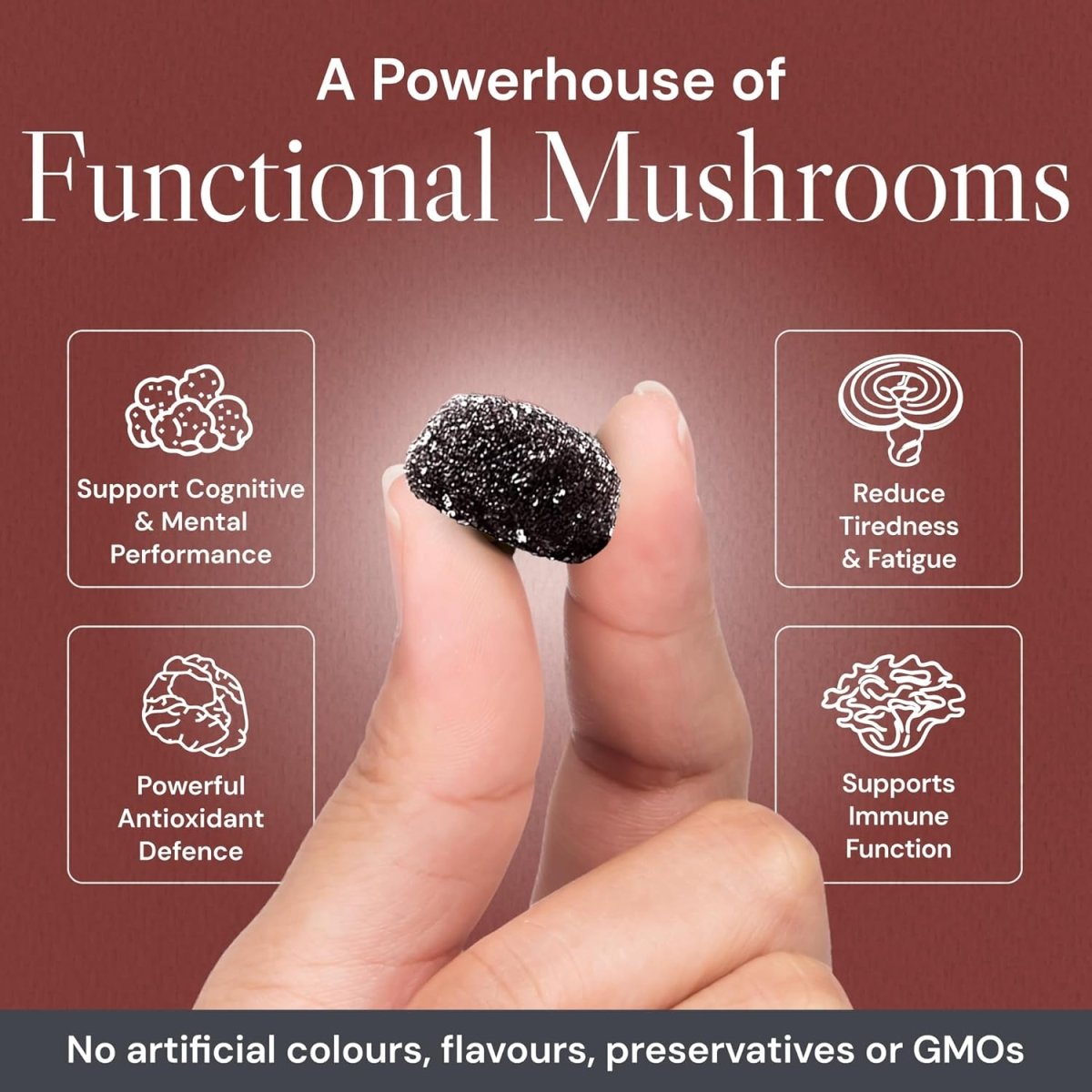 Known High Strength Multi Mushrooms Gummies – Lion’s Mane, Reishi, Cordyceps, Chaga – Cognitive, Immune & Energy Support – Vegan, Natural Flavour – 60 Gummies, 1 Month Supply - END Nutrition