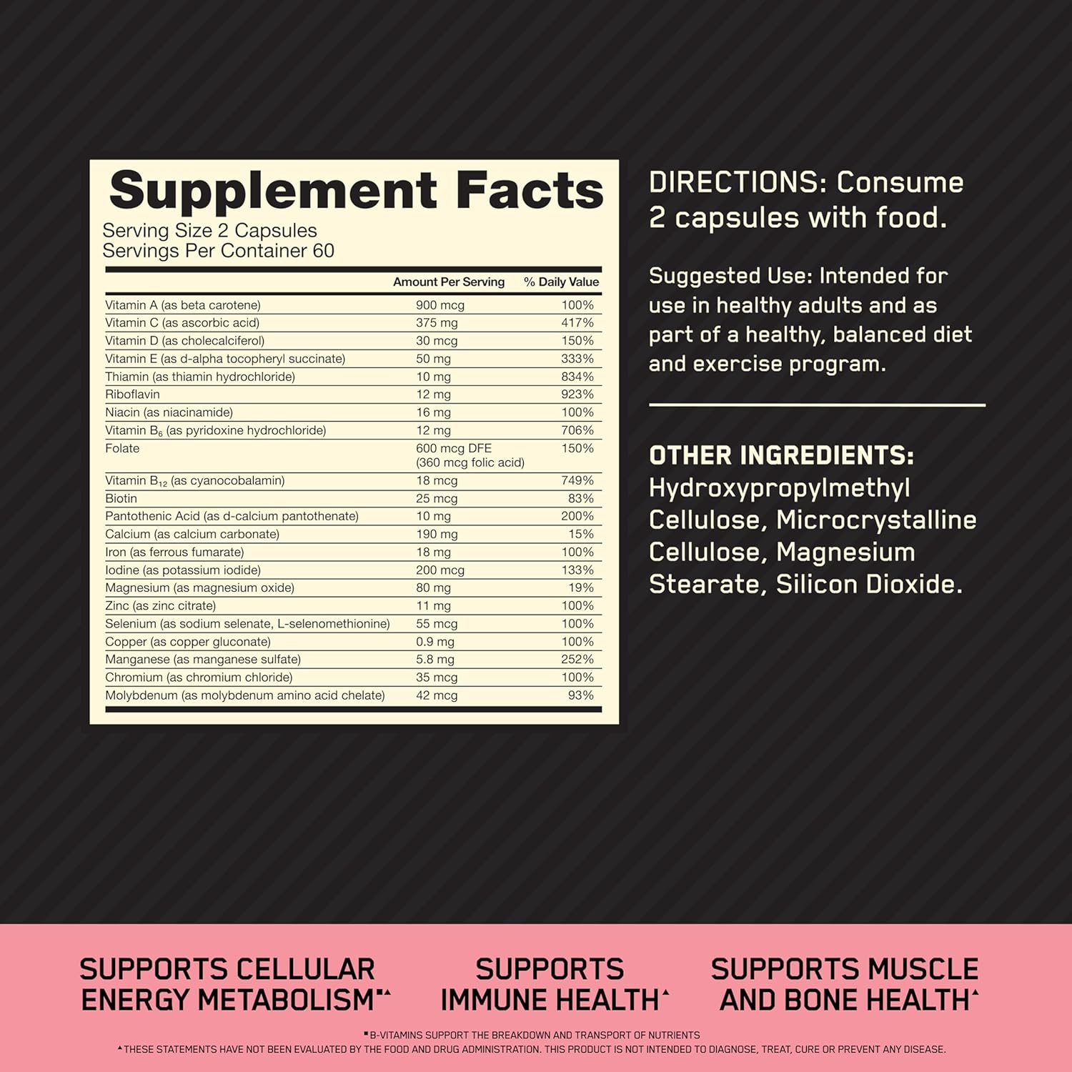 Optimum Nutrition Opti‑Women Multivitamin – 120 Capsules Unflavored – Women’s Daily Formula with Vitamin C, Zinc, Vitamin D & Iron for Energy, Immunity & Wellness