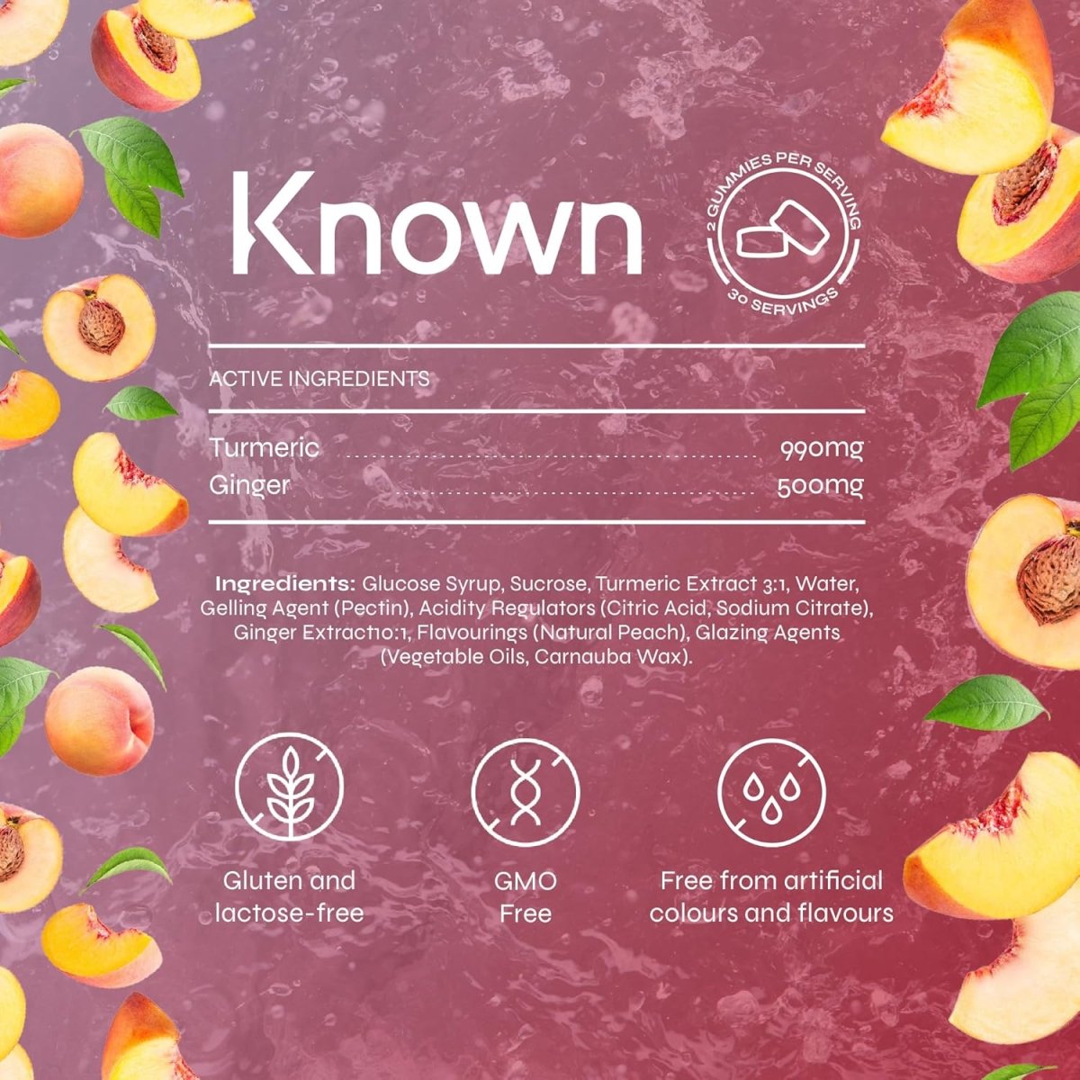 Known Turmeric & Ginger Gummies – 990 mg Turmeric, 500 mg Ginger, Natural Peach Flavour, Vegan Anti‑Inflammatory & Digestive Support – 60 Gummies, 1 Month Supply - END Nutrition
