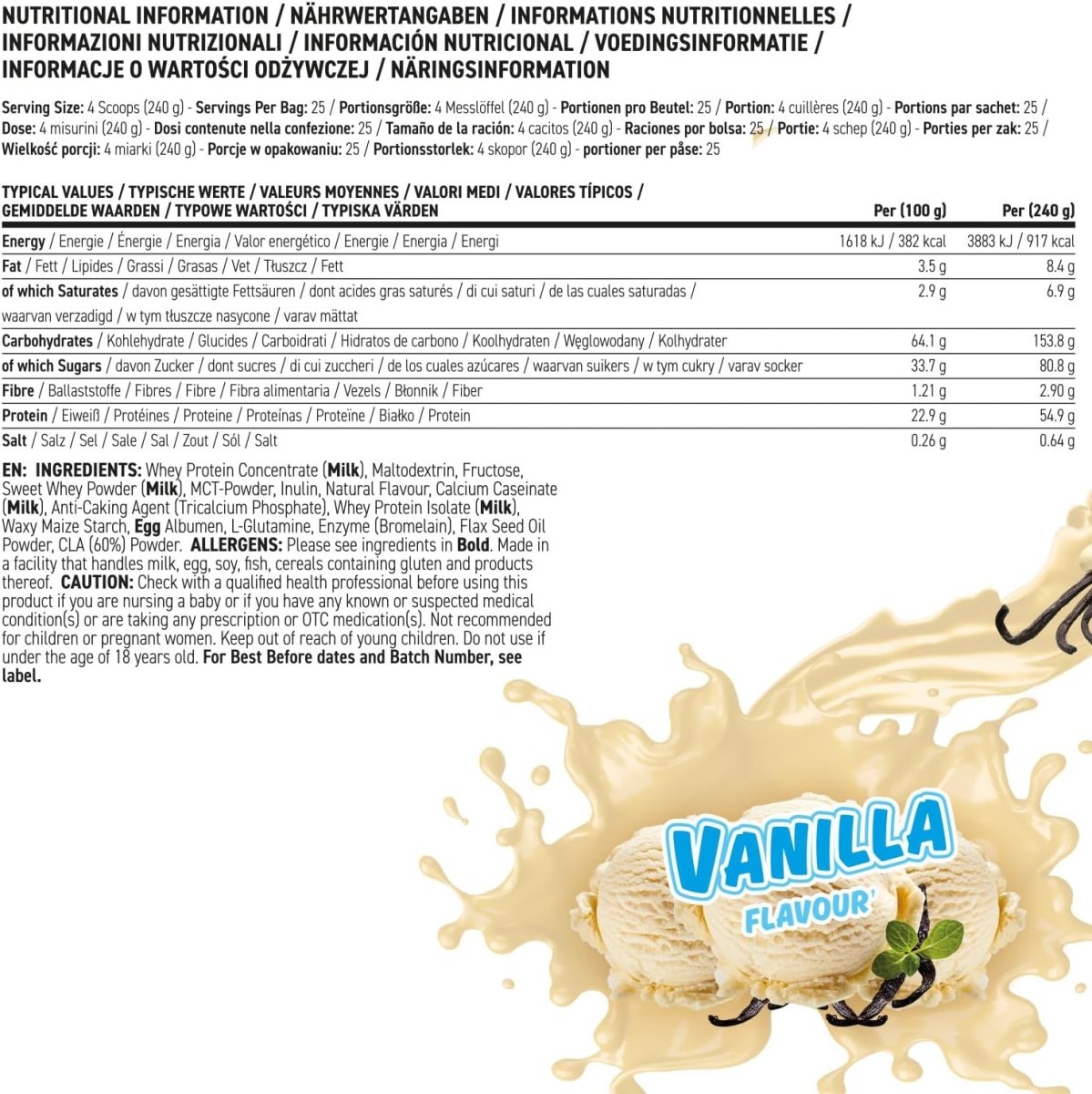 Applied Nutrition Original Critical Mass – Vanilla Flavour – 6 kg (25 Servings) – High‑Calorie Protein & Carb Mass Gainer with MCT Powder - endnutrition.com
