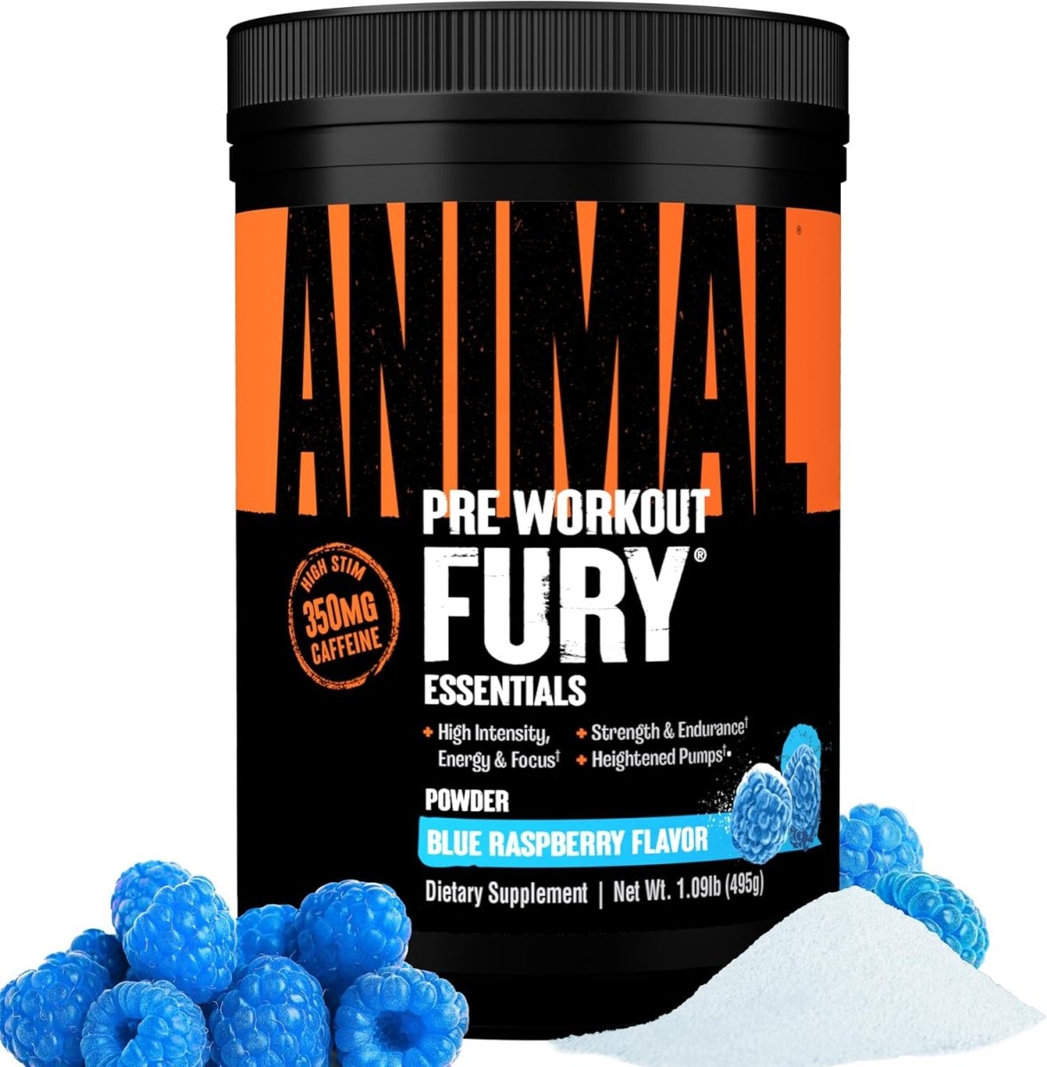 Universal Nutrition Animal Fury – Pre‑Workout Energy & Strength Formula – Citrulline, Beta‑Alanine, Caffeine – Blue Raspberry Powder – 495 g - END General Trading