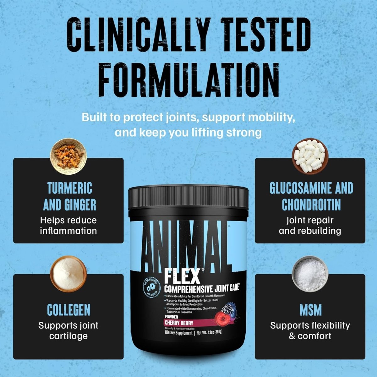 Animal Flex Powder – Joint Support Supplement – Turmeric, Glucosamine, Chondroitin, MSM, Collagen & Boswellia – Cherry Flavor – 30 Scoops - END General Trading