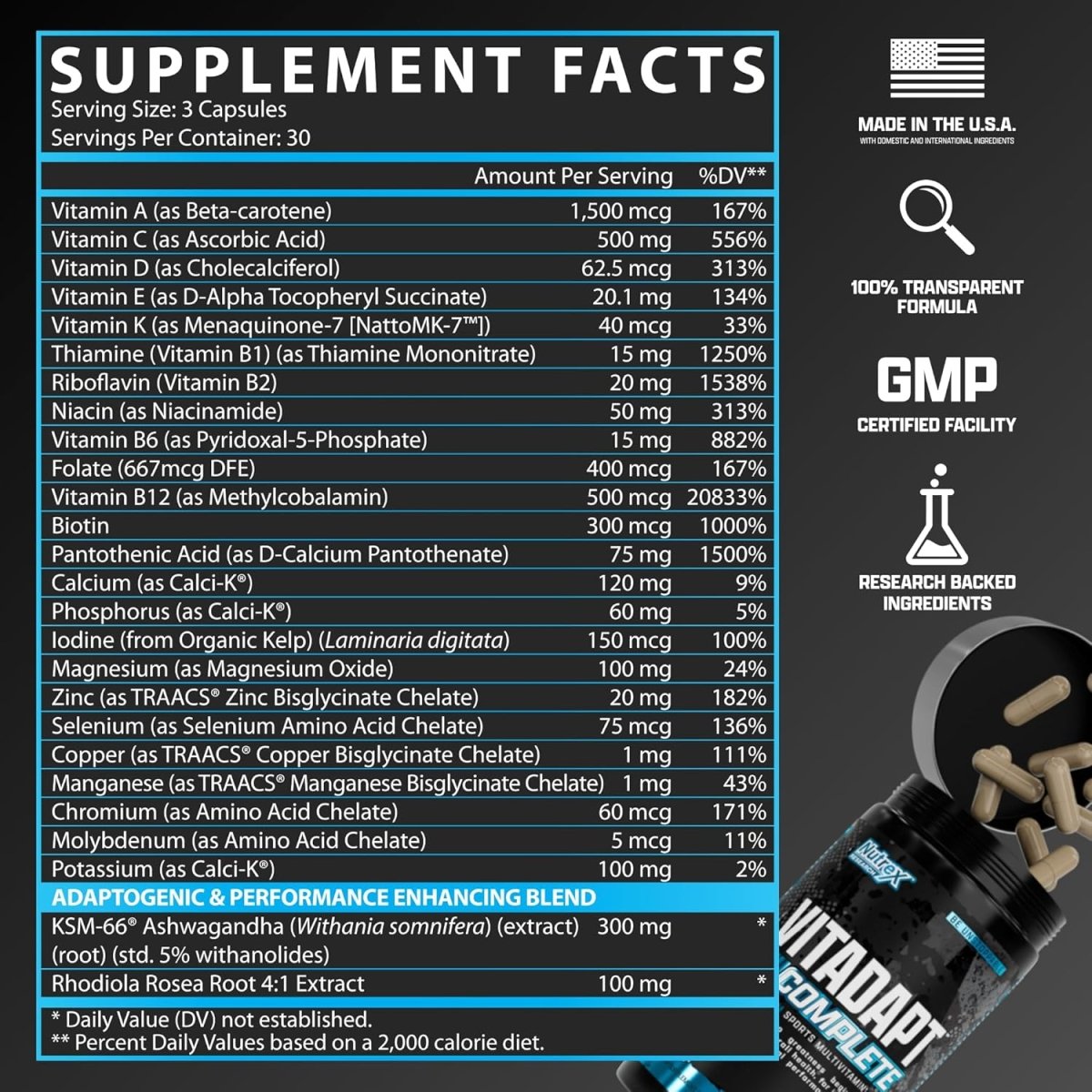 Nutrex Vitadapt – 90 Capsules – Advanced Multivitamin Adaptogen Complex – Energy, Stress Support & Recovery - END General Trading