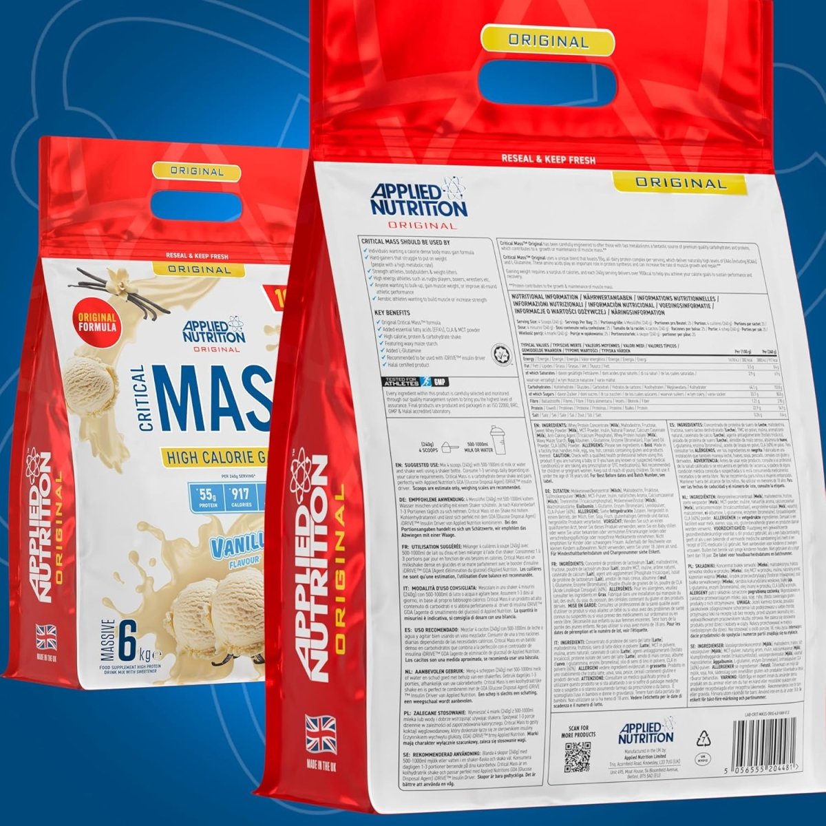 Applied Nutrition Original Critical Mass – Vanilla Flavour – 6 kg (25 Servings) – High‑Calorie Protein & Carb Mass Gainer with MCT Powder - endnutrition.com