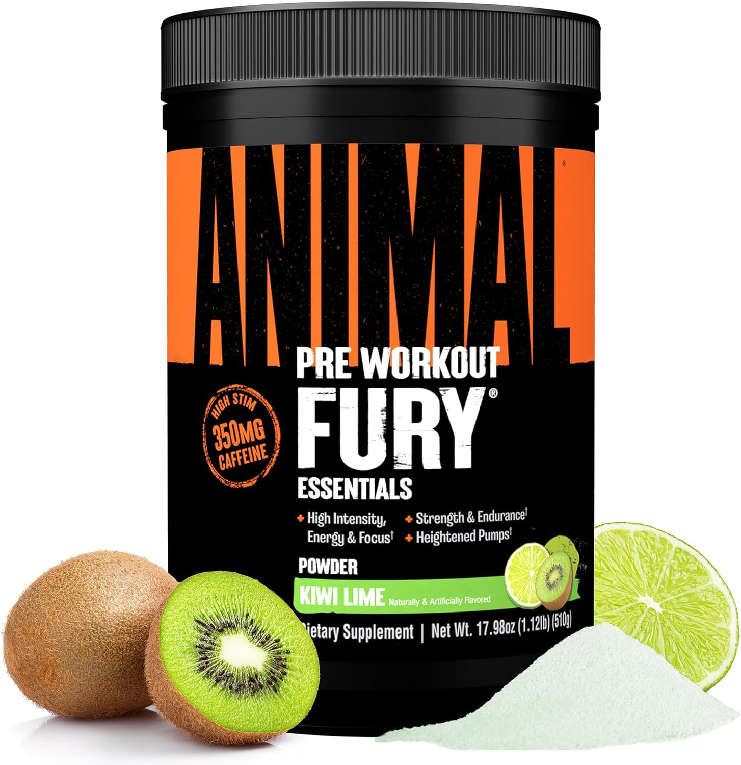 Universal Nutrition Animal Fury – Pre‑Workout Energy & Strength Formula – Citrulline, Beta‑Alanine, Caffeine – Kiwi Lime Powder – 510 g